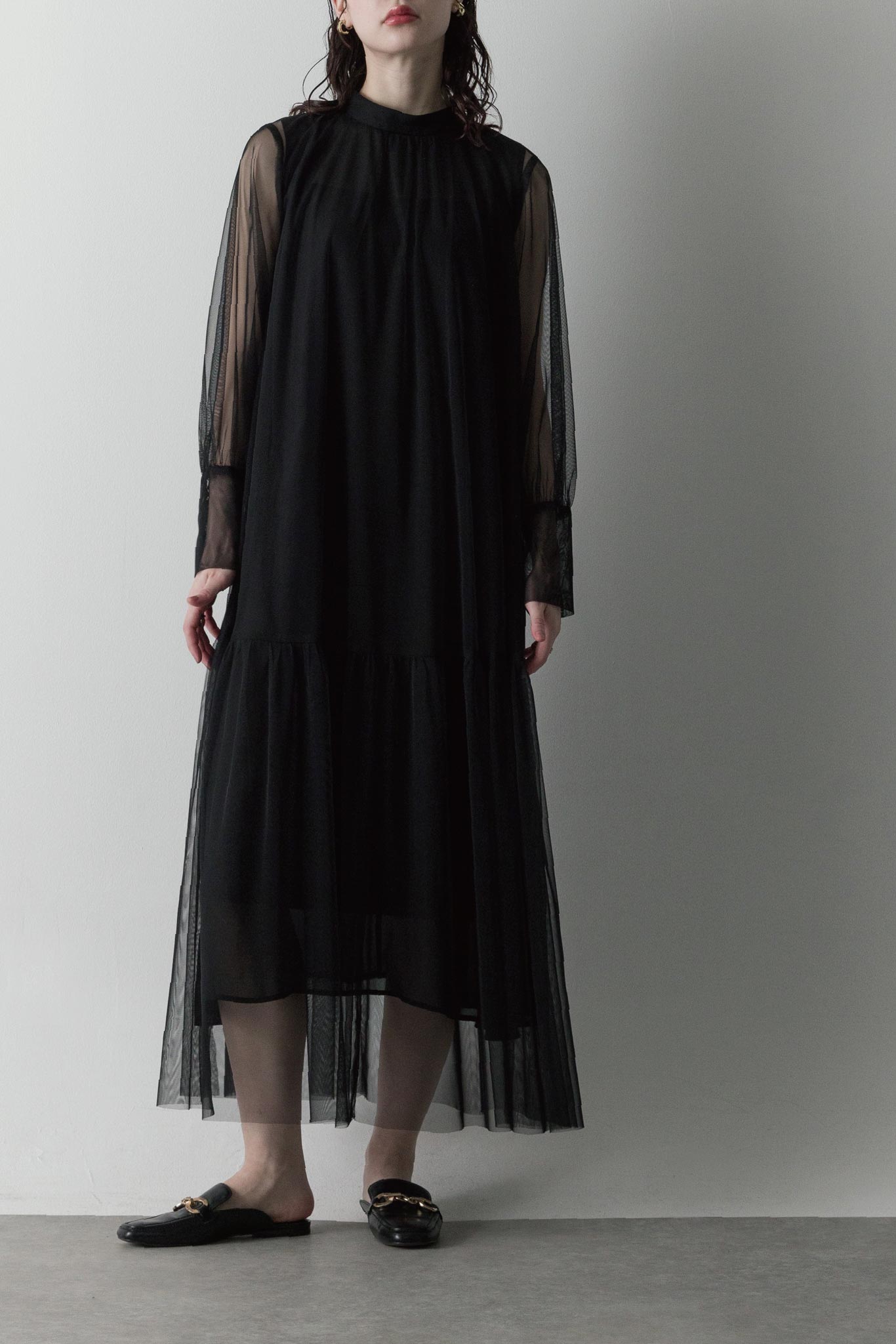 チュールレイヤードワンピース