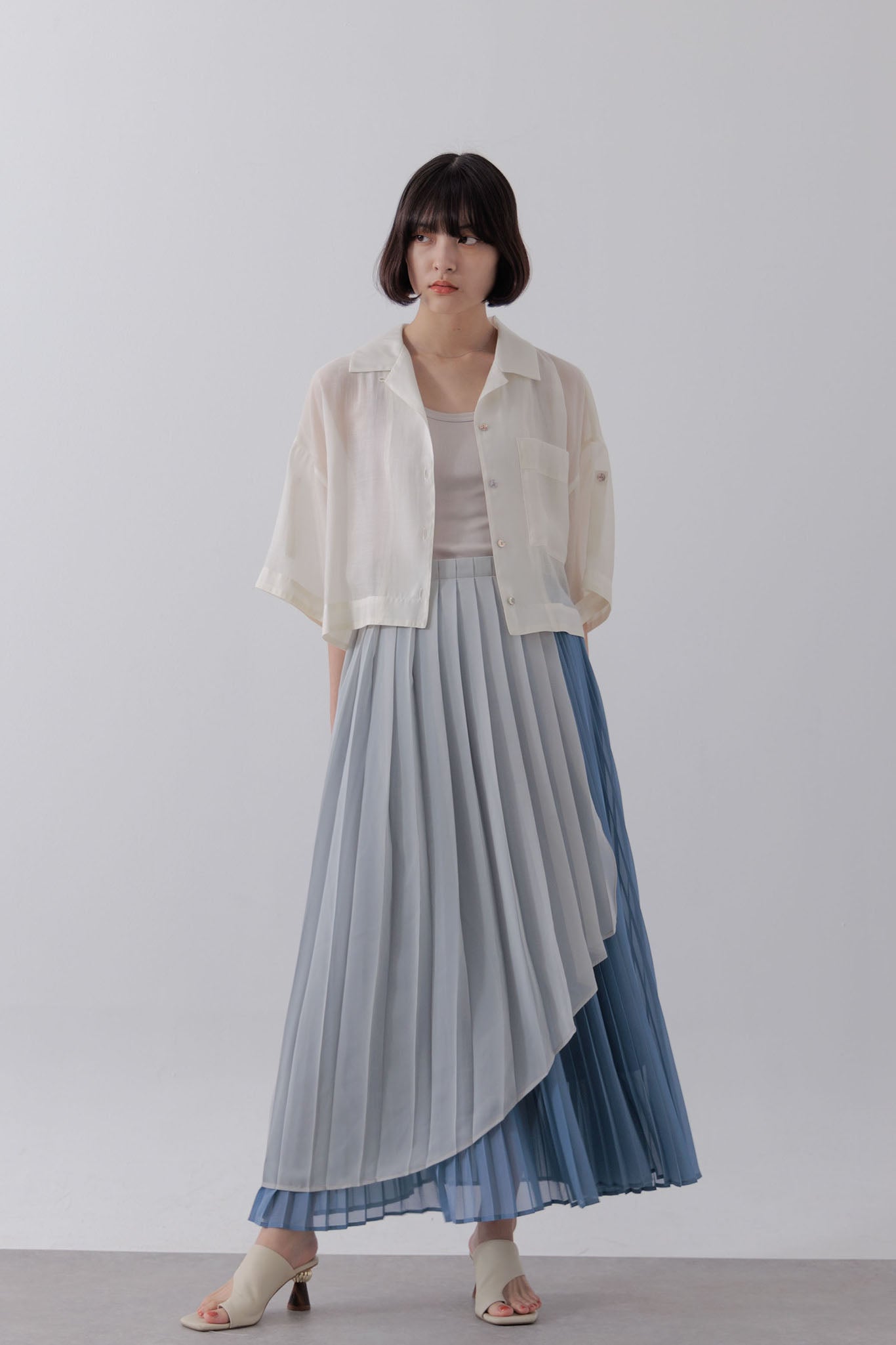 Wrap layered pleated skirt