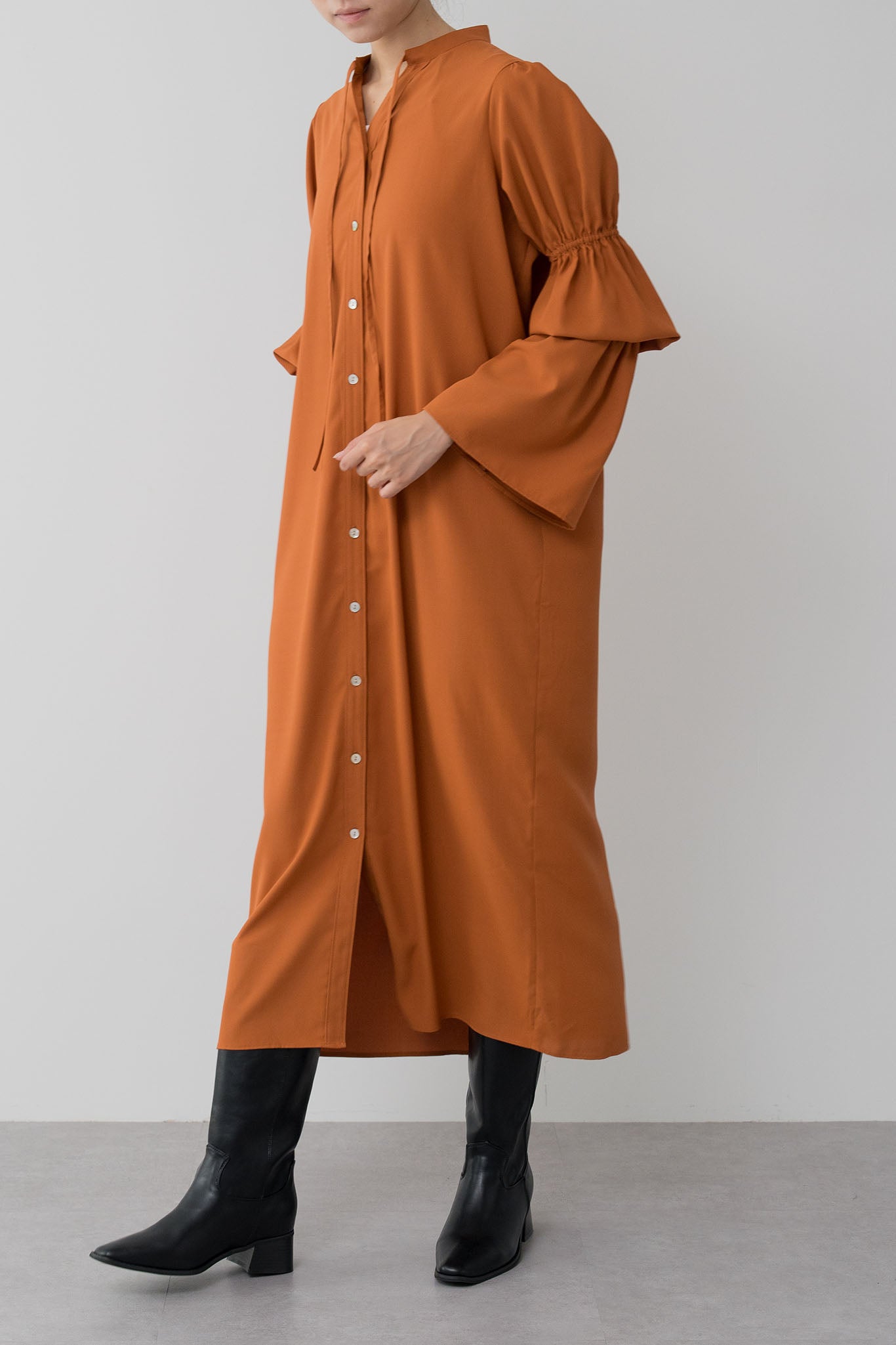 Gathered sleeve shirt dress