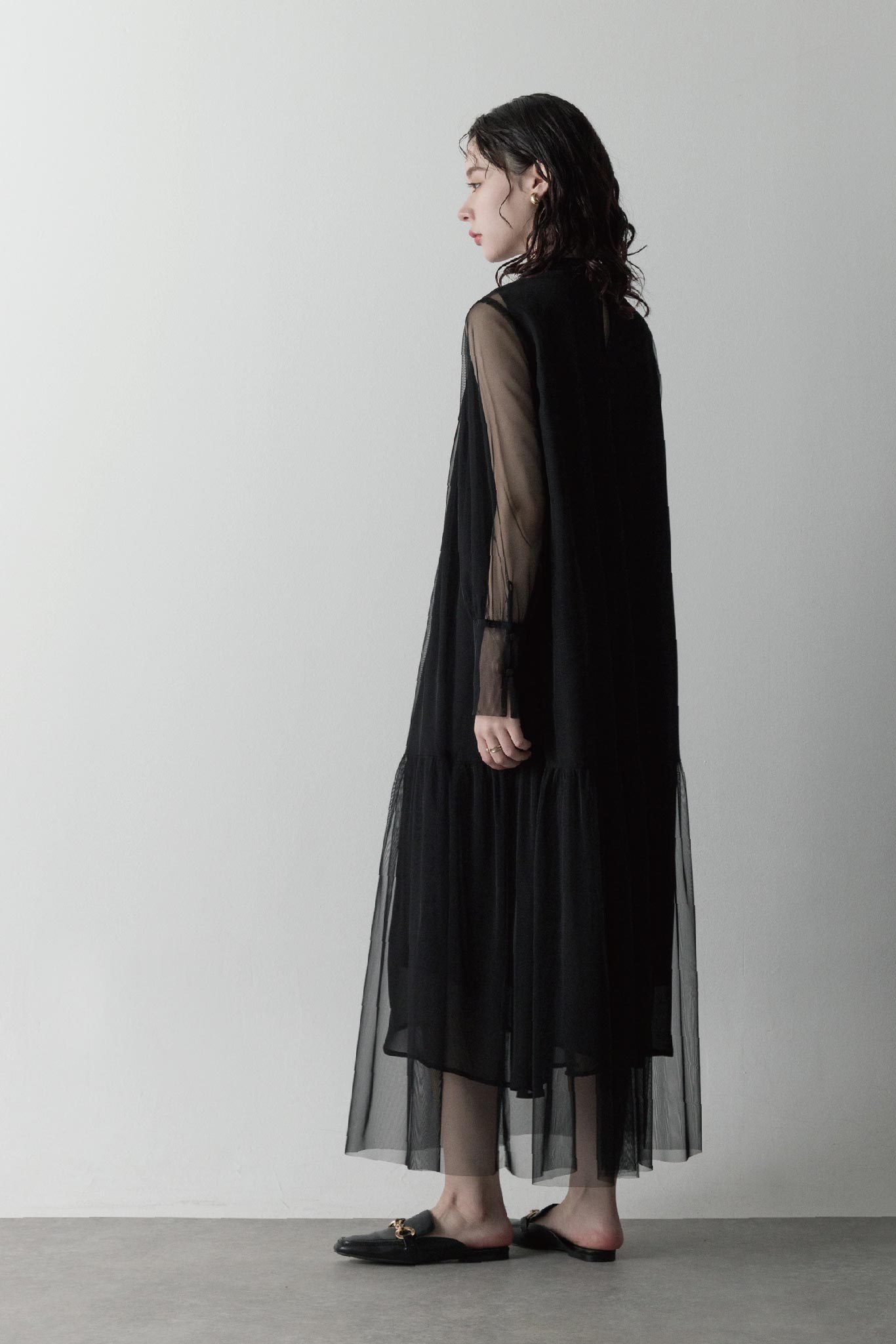 チュールレイヤードワンピース