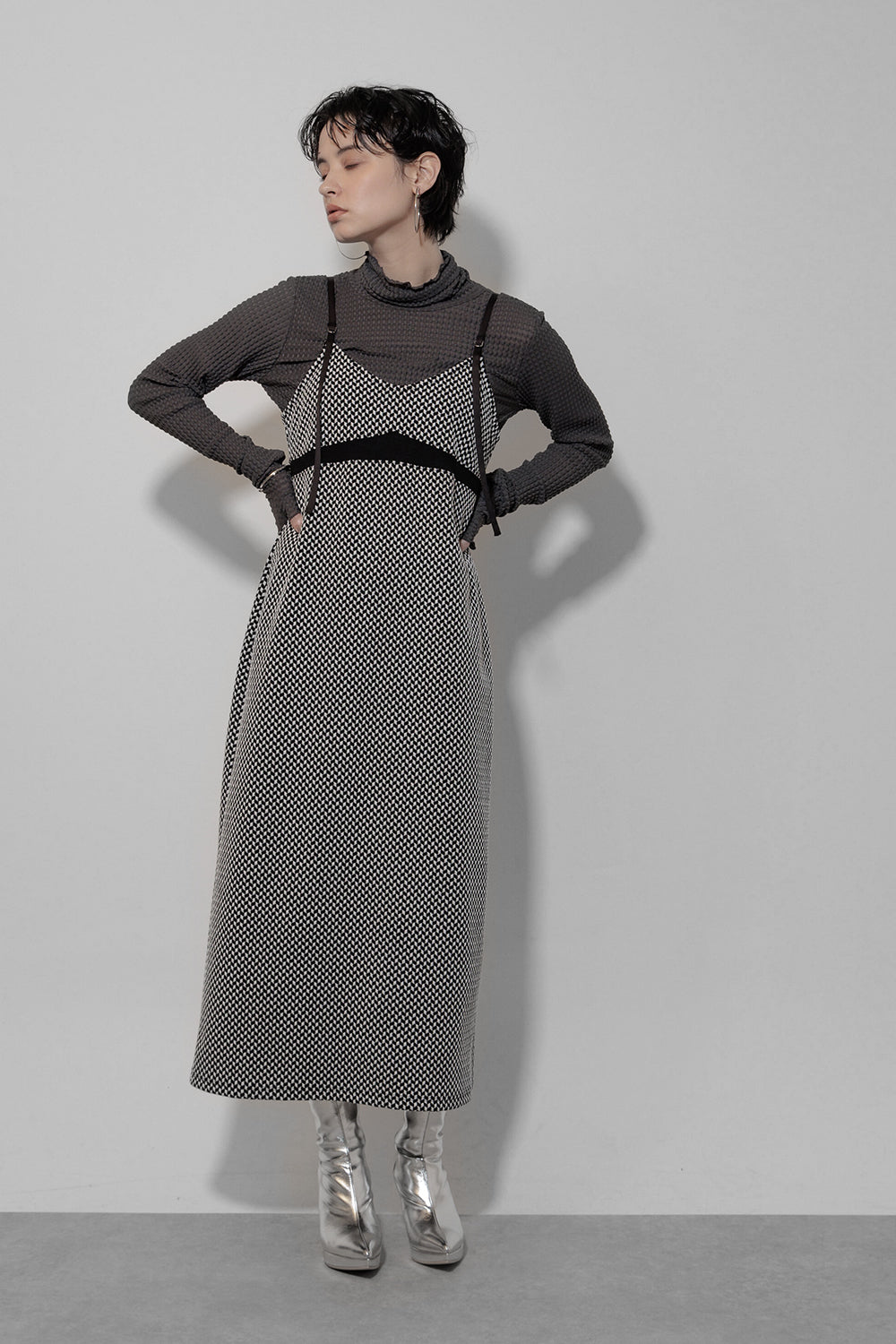 Cut jacquard camisole dress