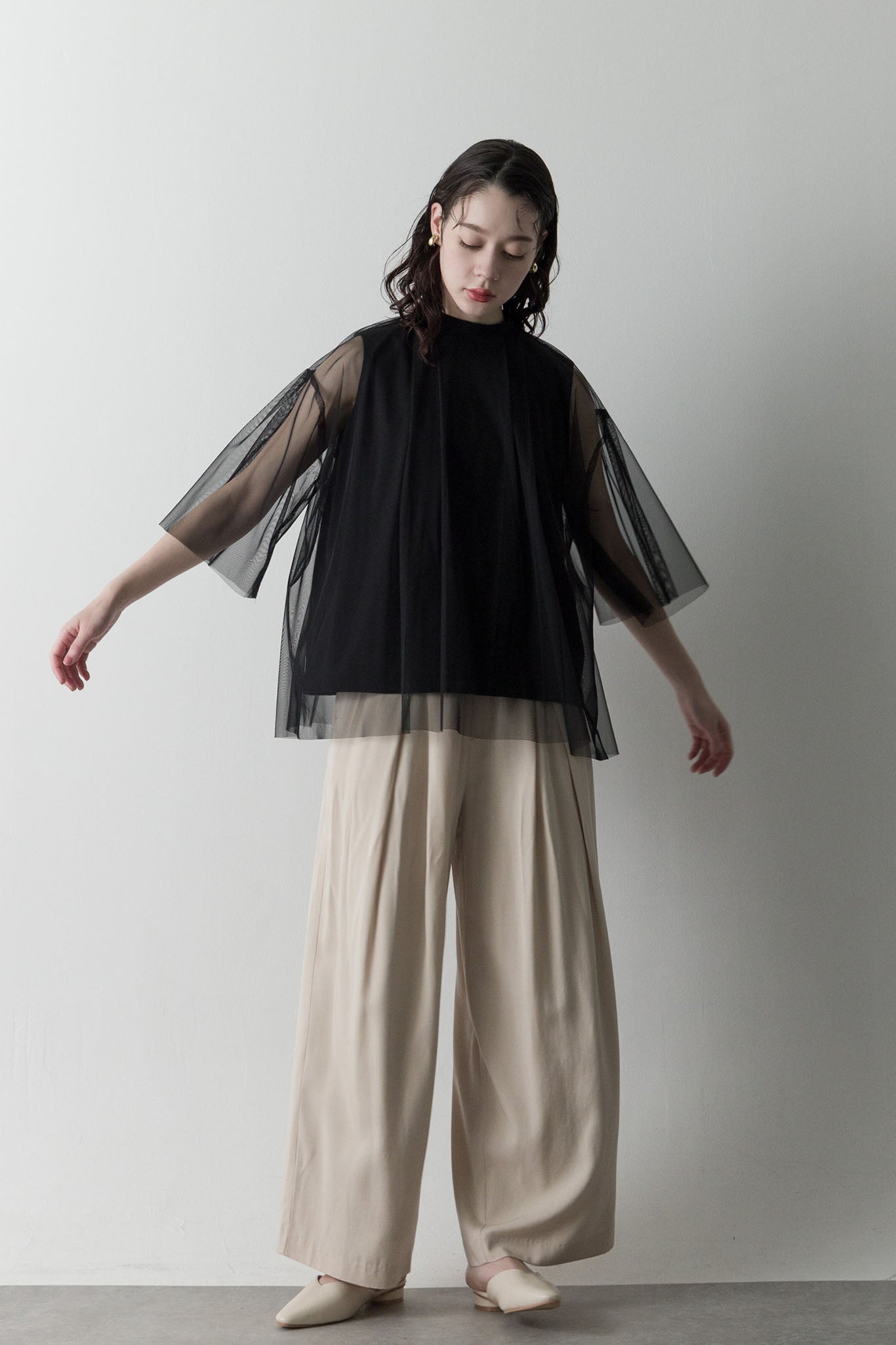 チュールレイヤードカットソー