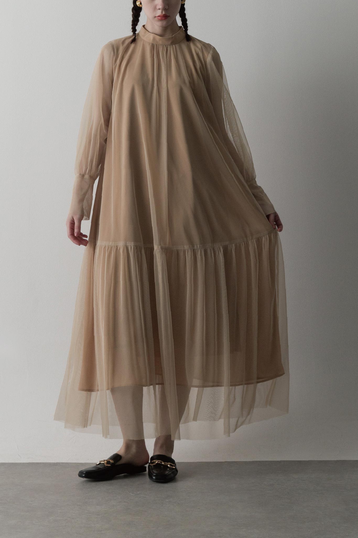 チュールレイヤードワンピース
