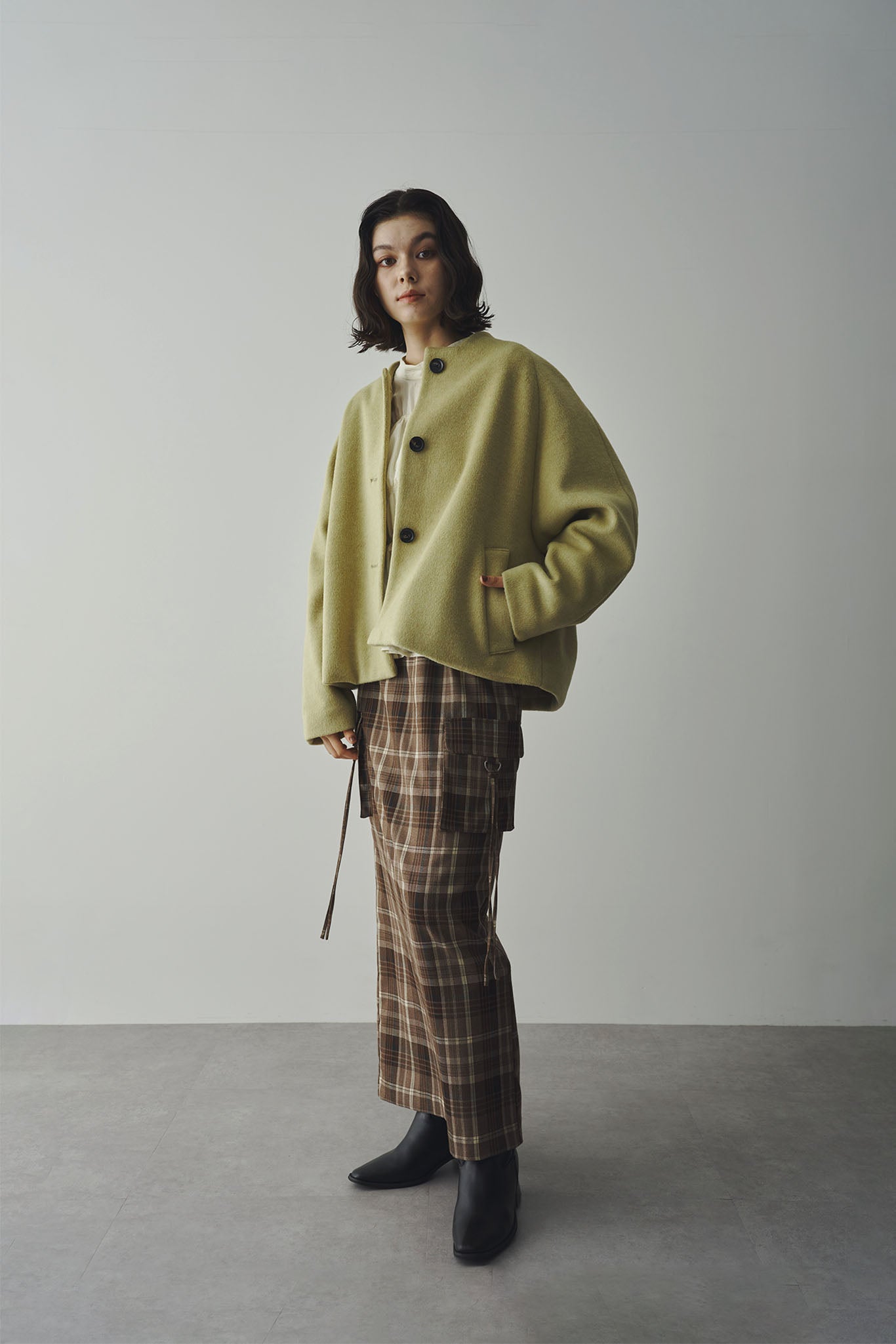 Cropped collarless coat