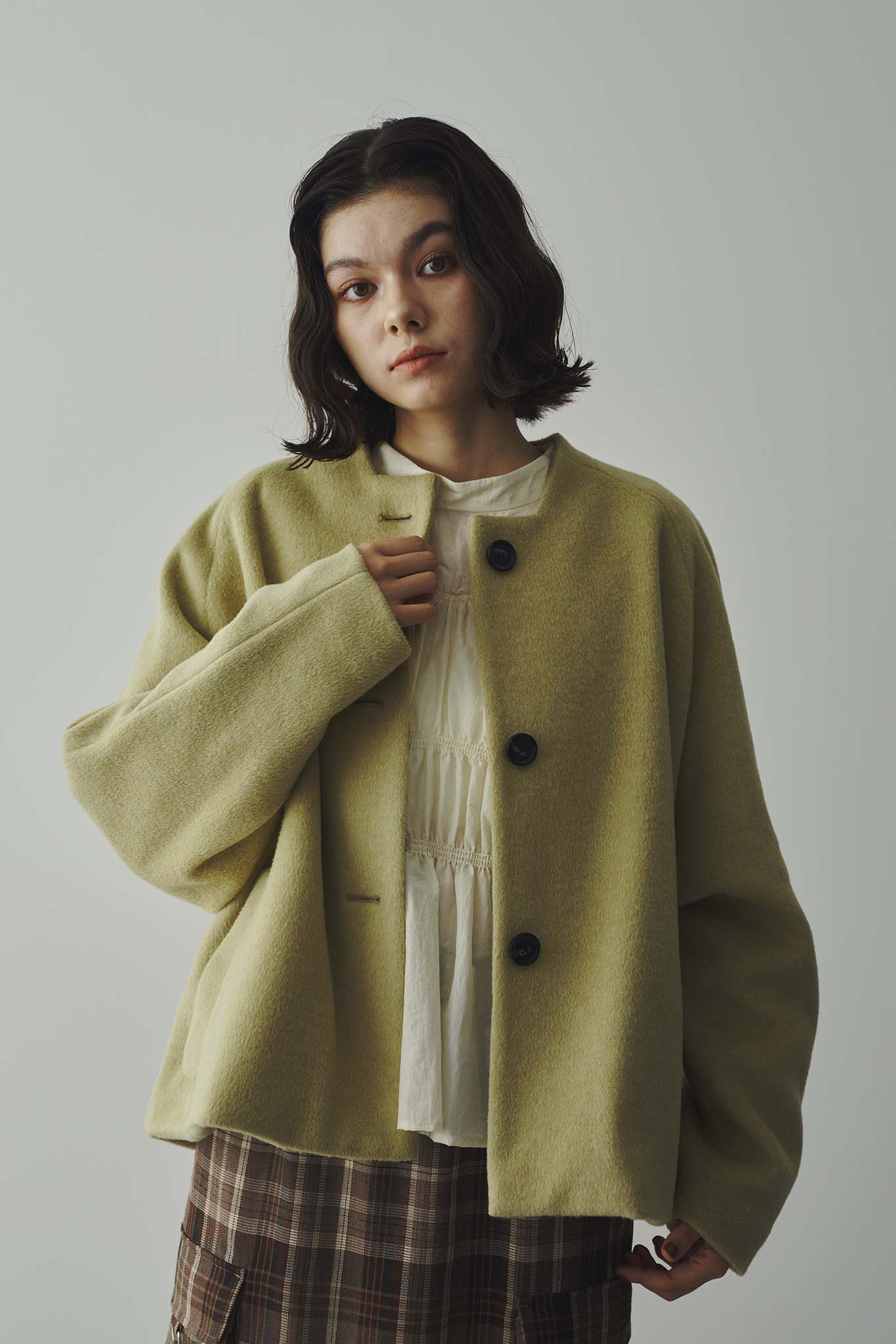 Cropped collarless coat