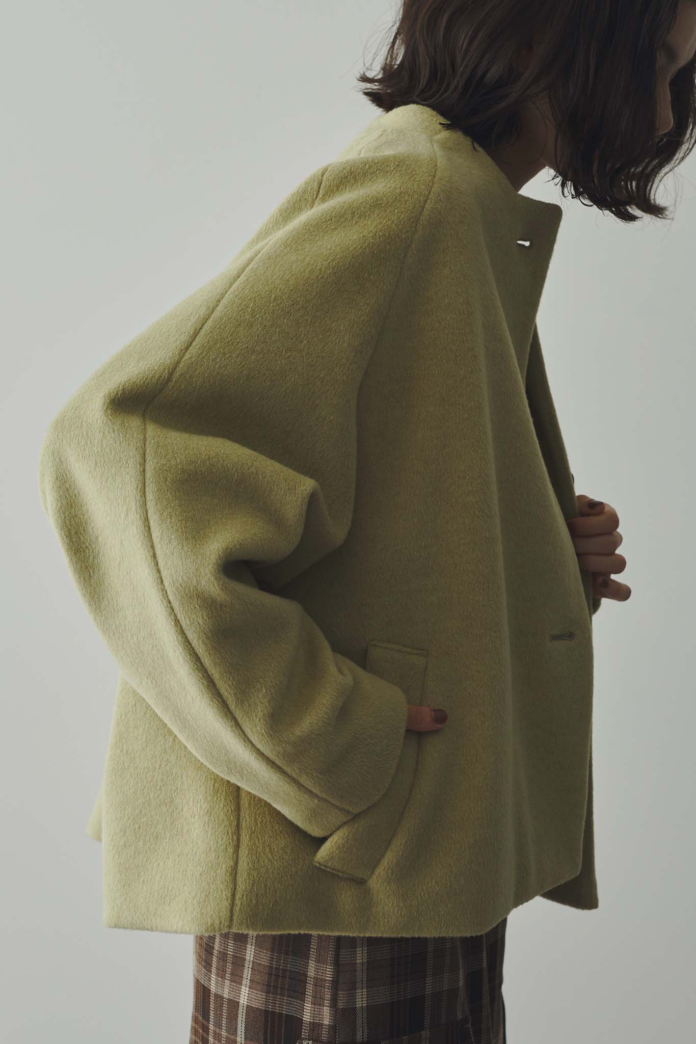 Cropped collarless coat