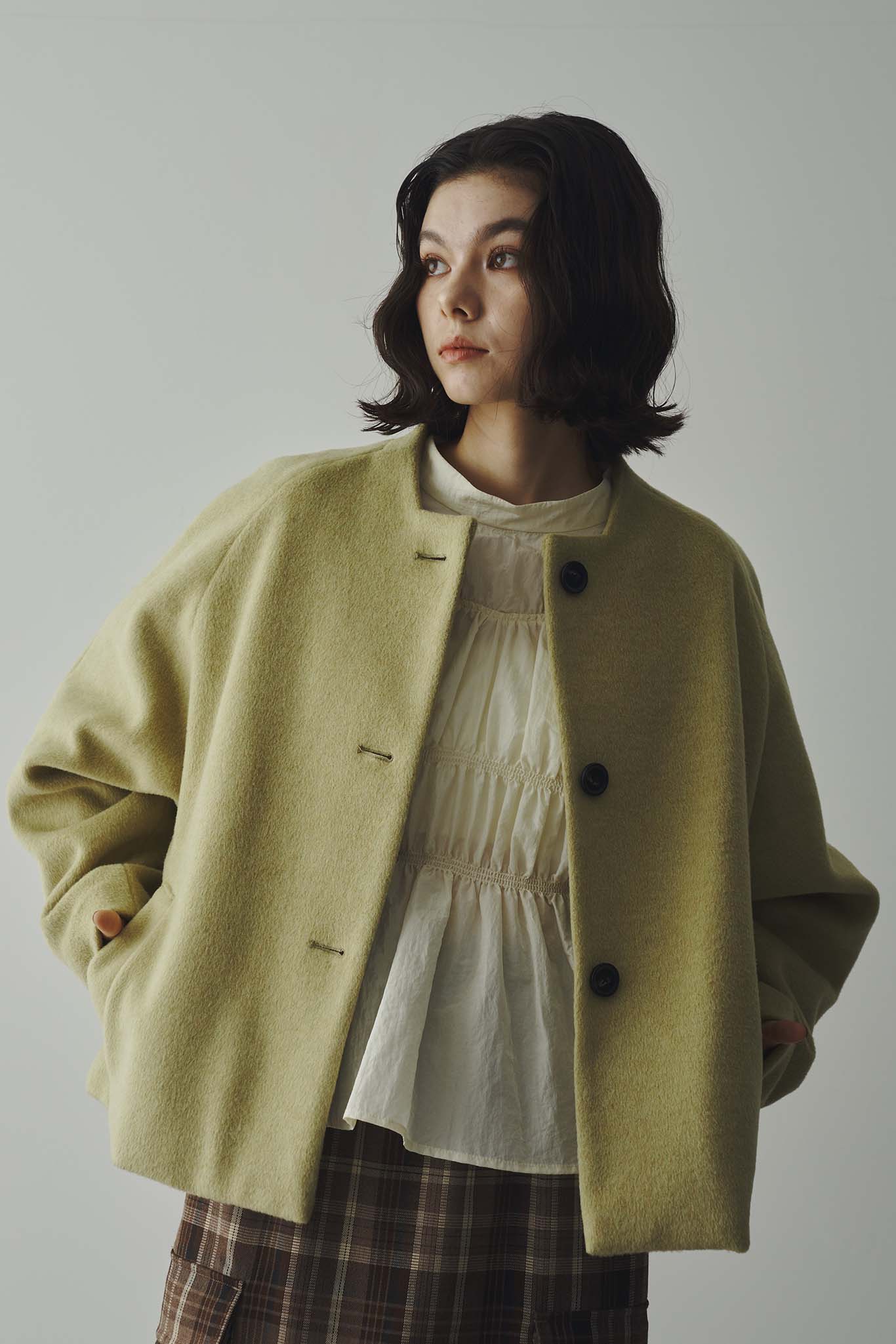 Cropped collarless coat