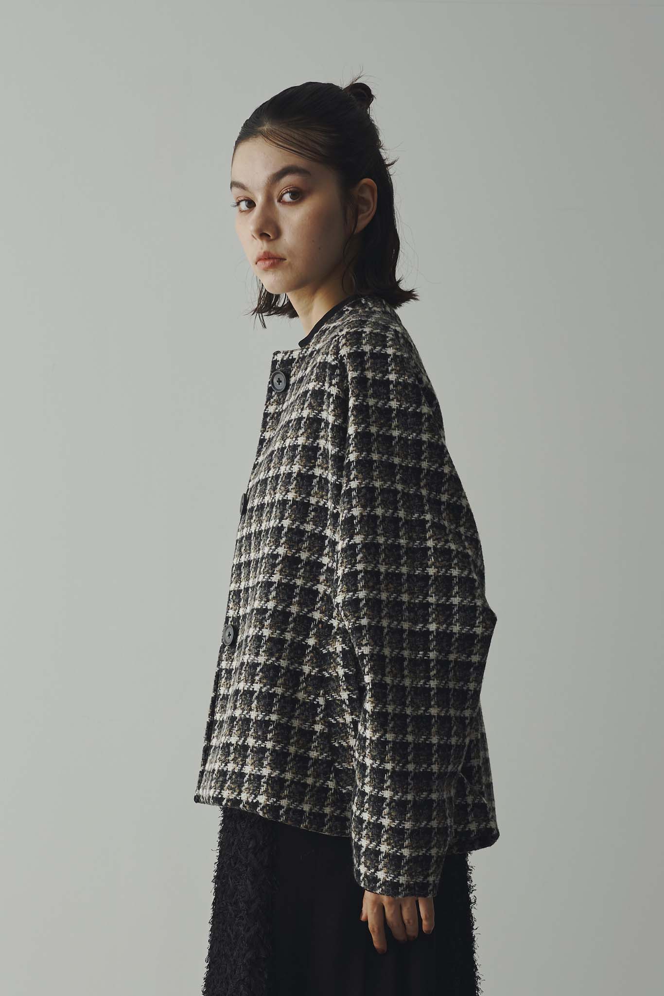 Cropped collarless coat