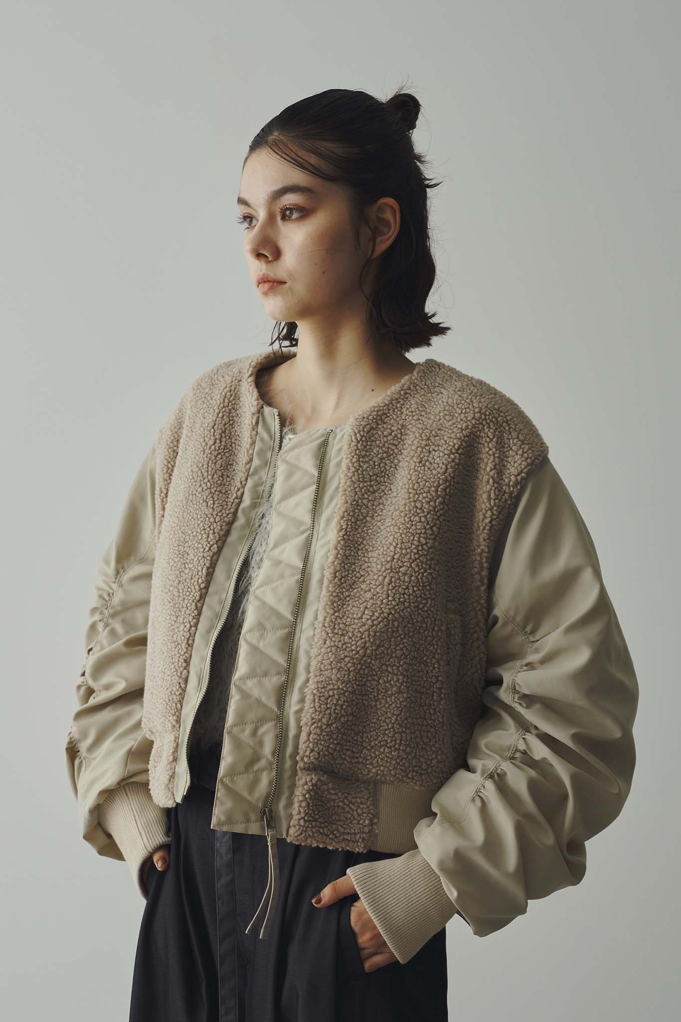 Boa combination padded blouson