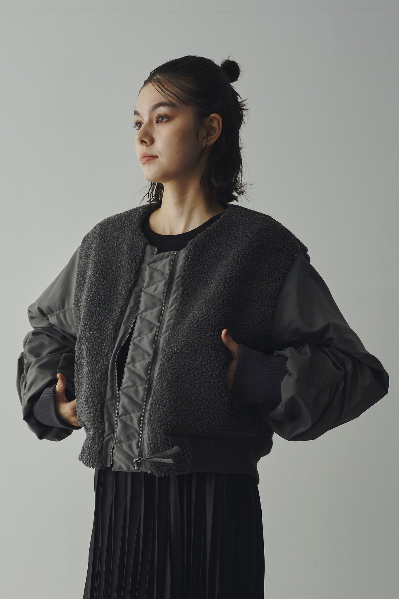 Boa combination padded blouson