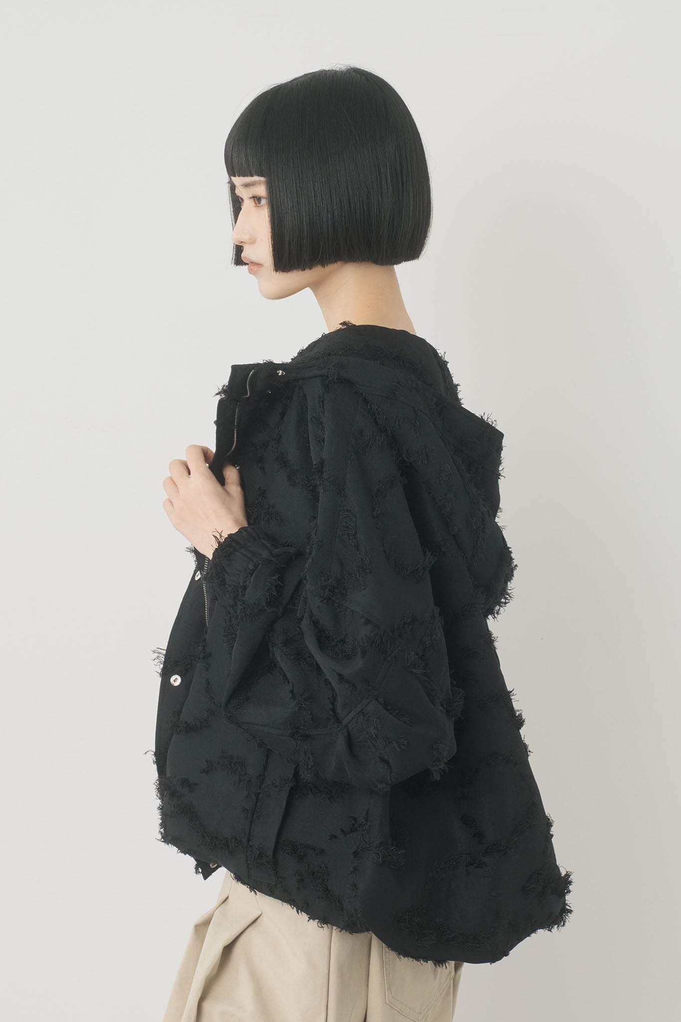 ジャガードフーデッドブルゾン