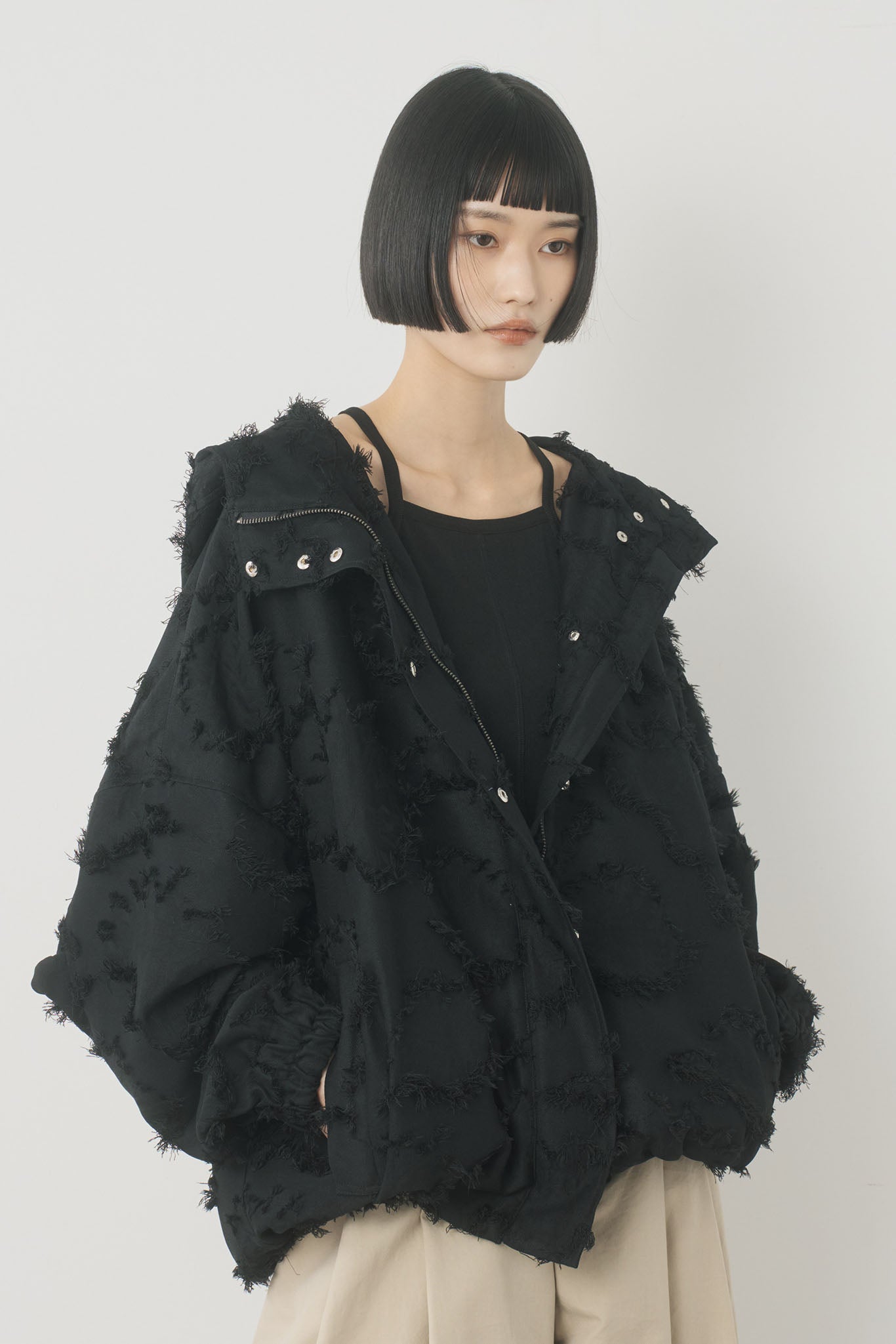 ジャガードフーデッドブルゾン