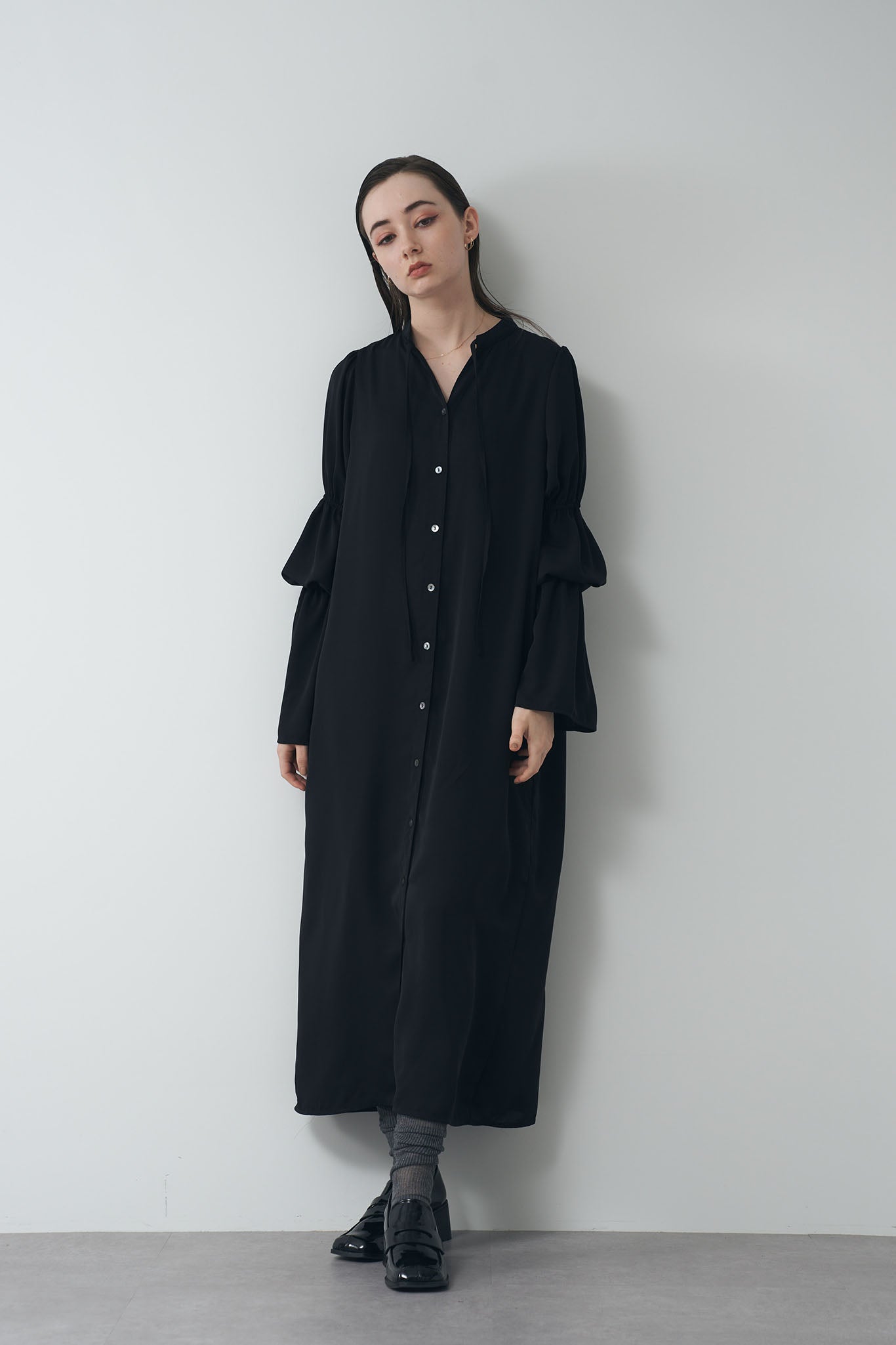 Gathered sleeve shirt dress