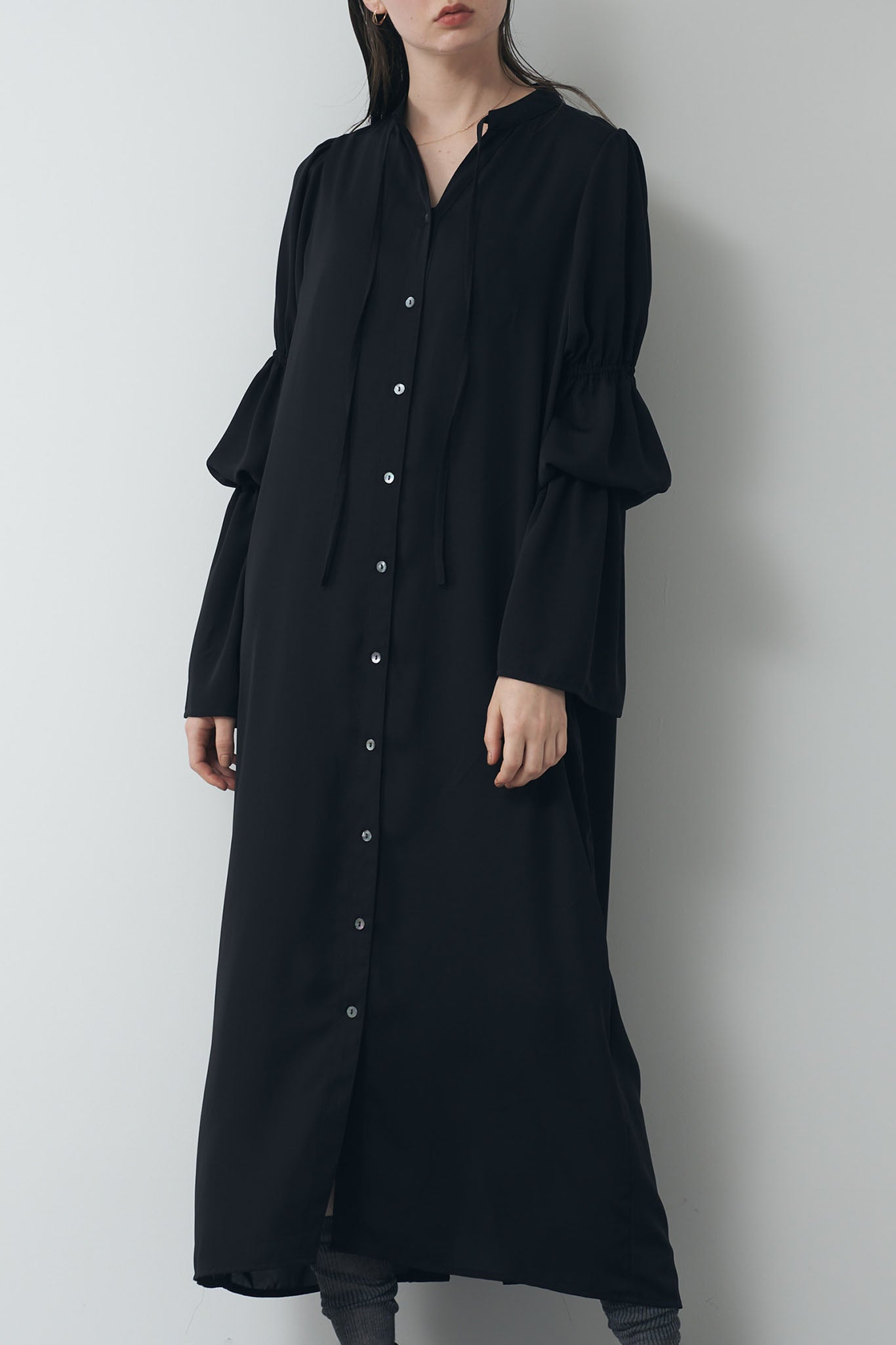 Gathered sleeve shirt dress