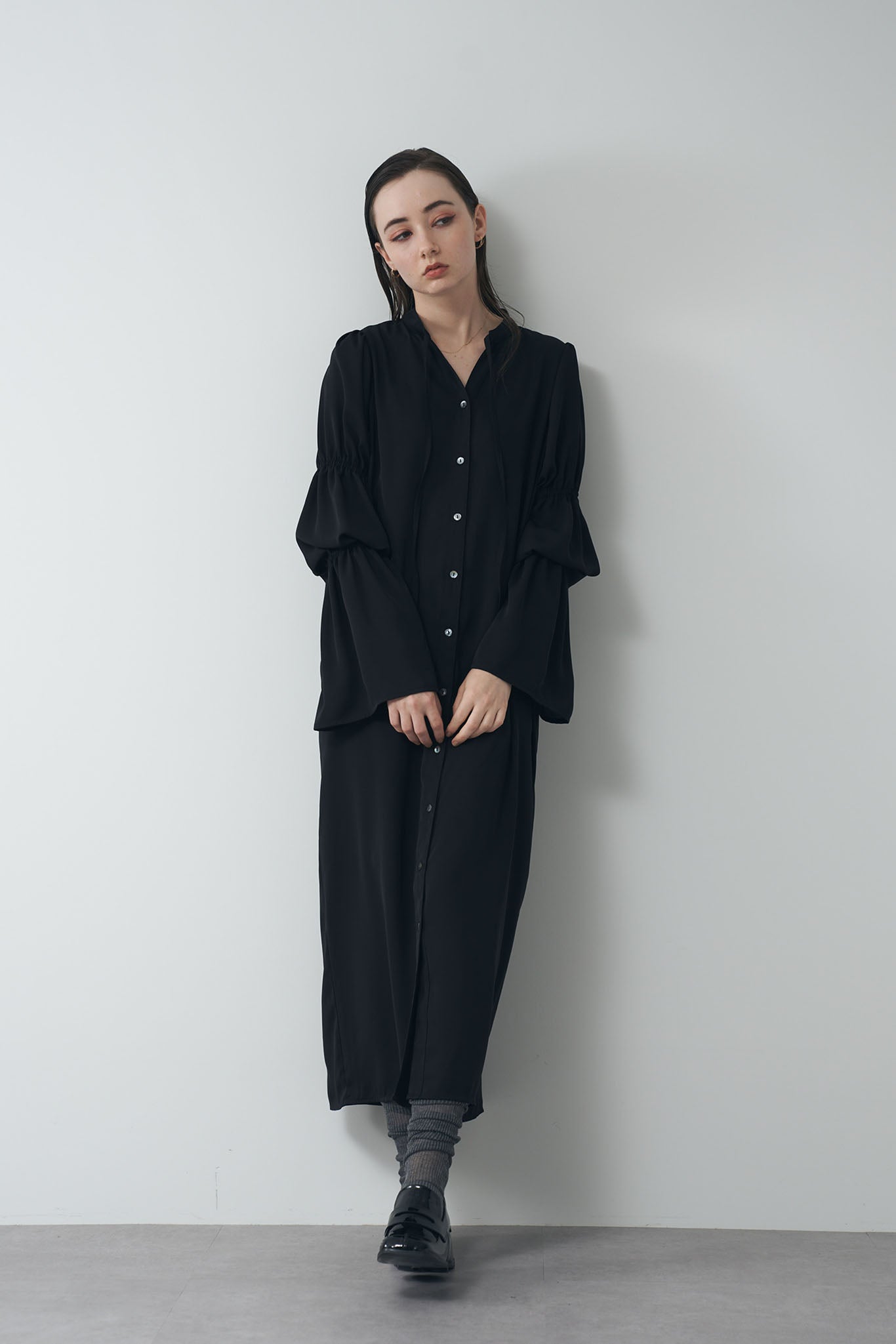 Gathered sleeve shirt dress