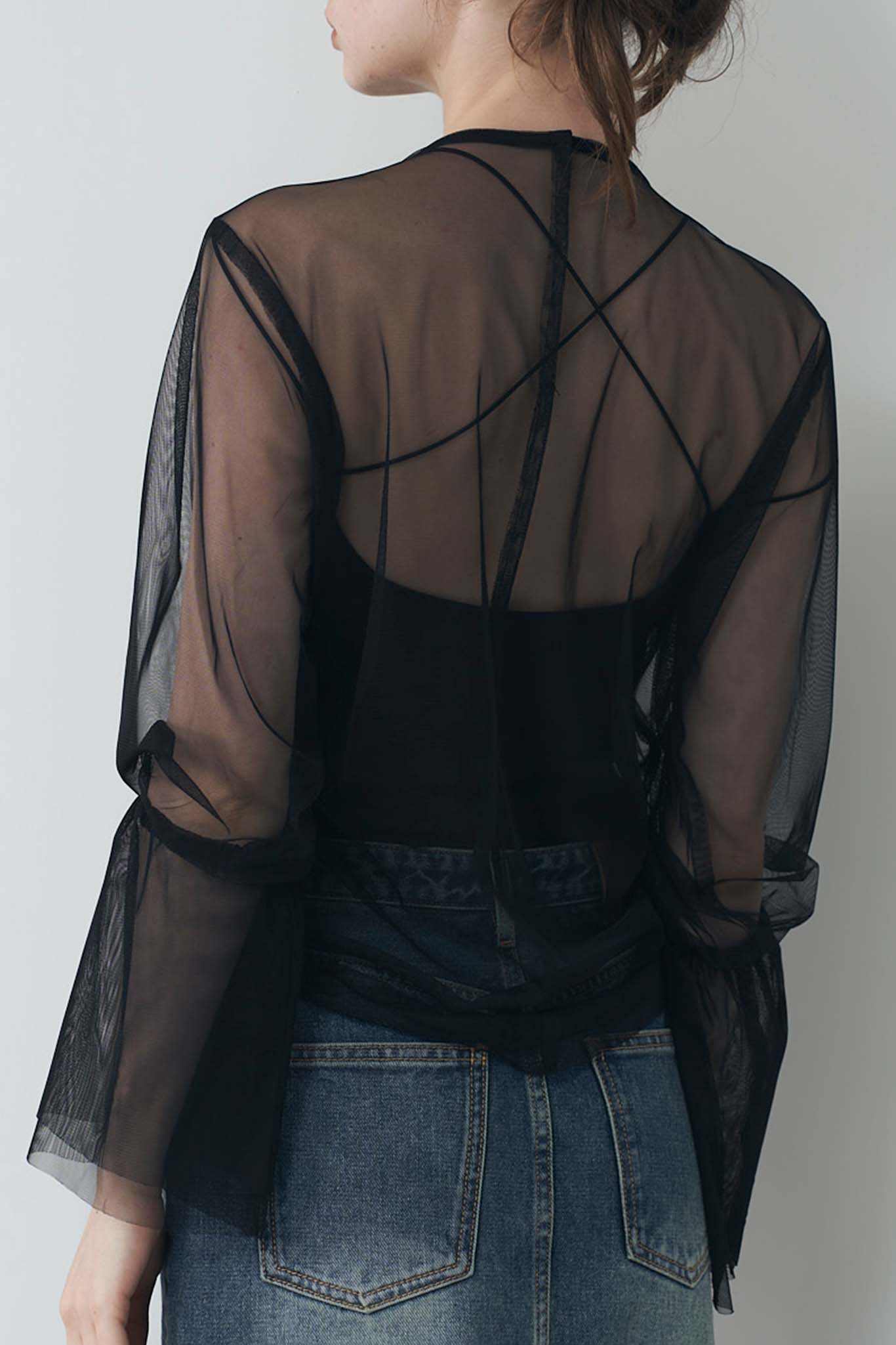 Sheer tulle gathered top