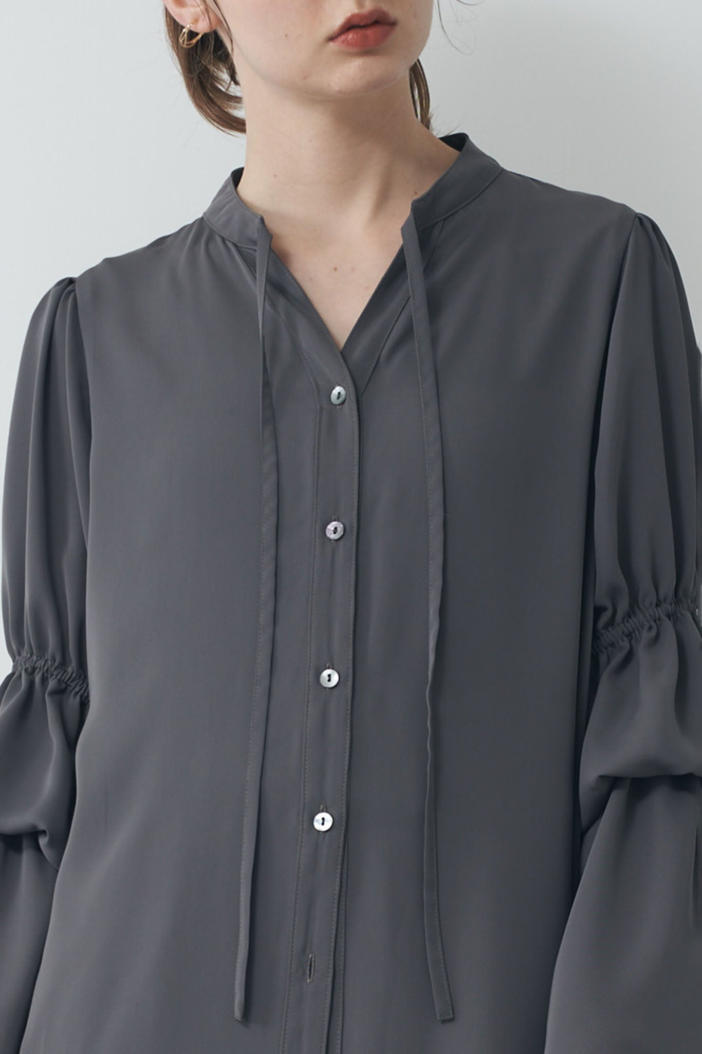 Gathered sleeve shirt dress