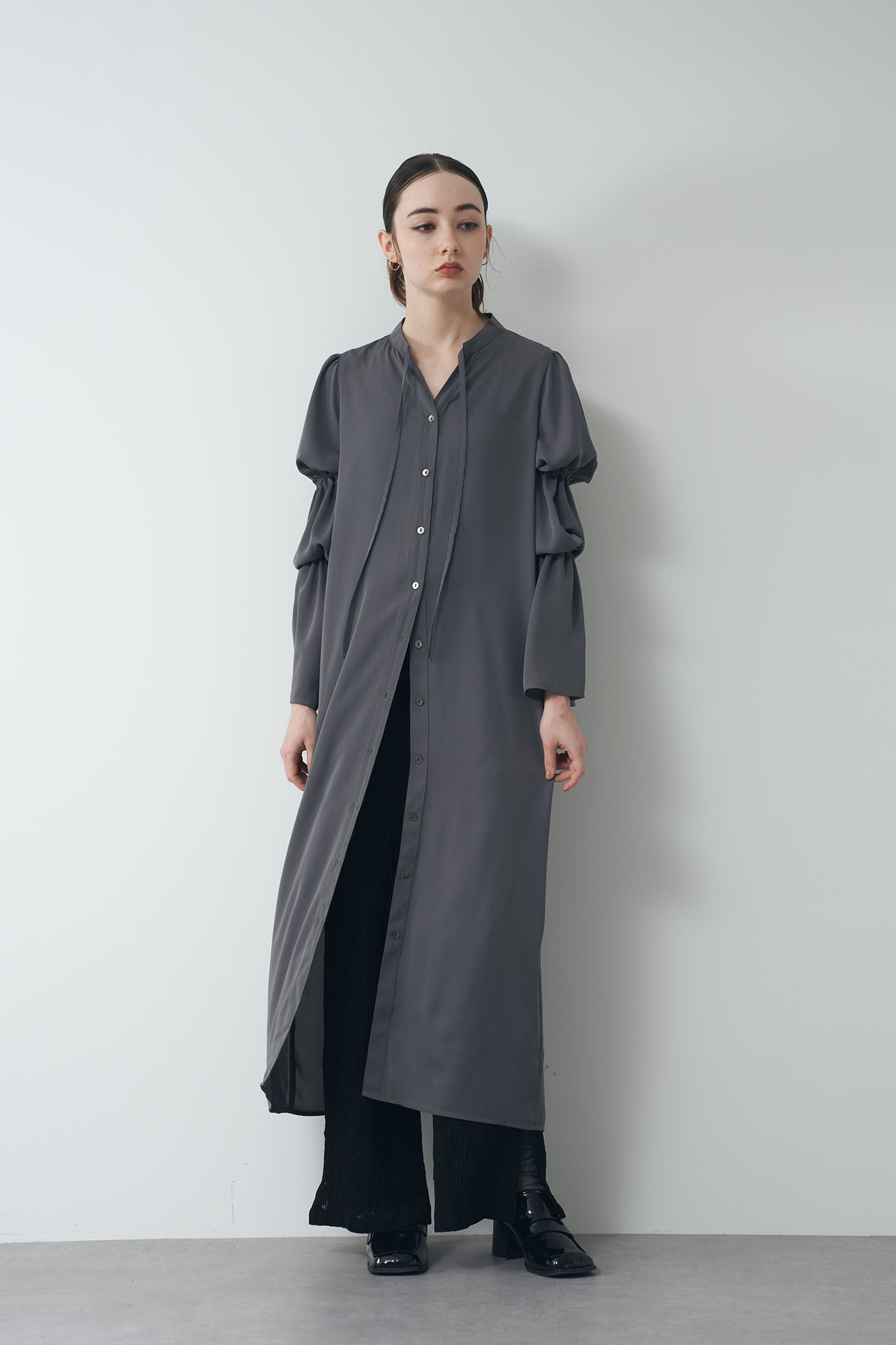 Gathered sleeve shirt dress
