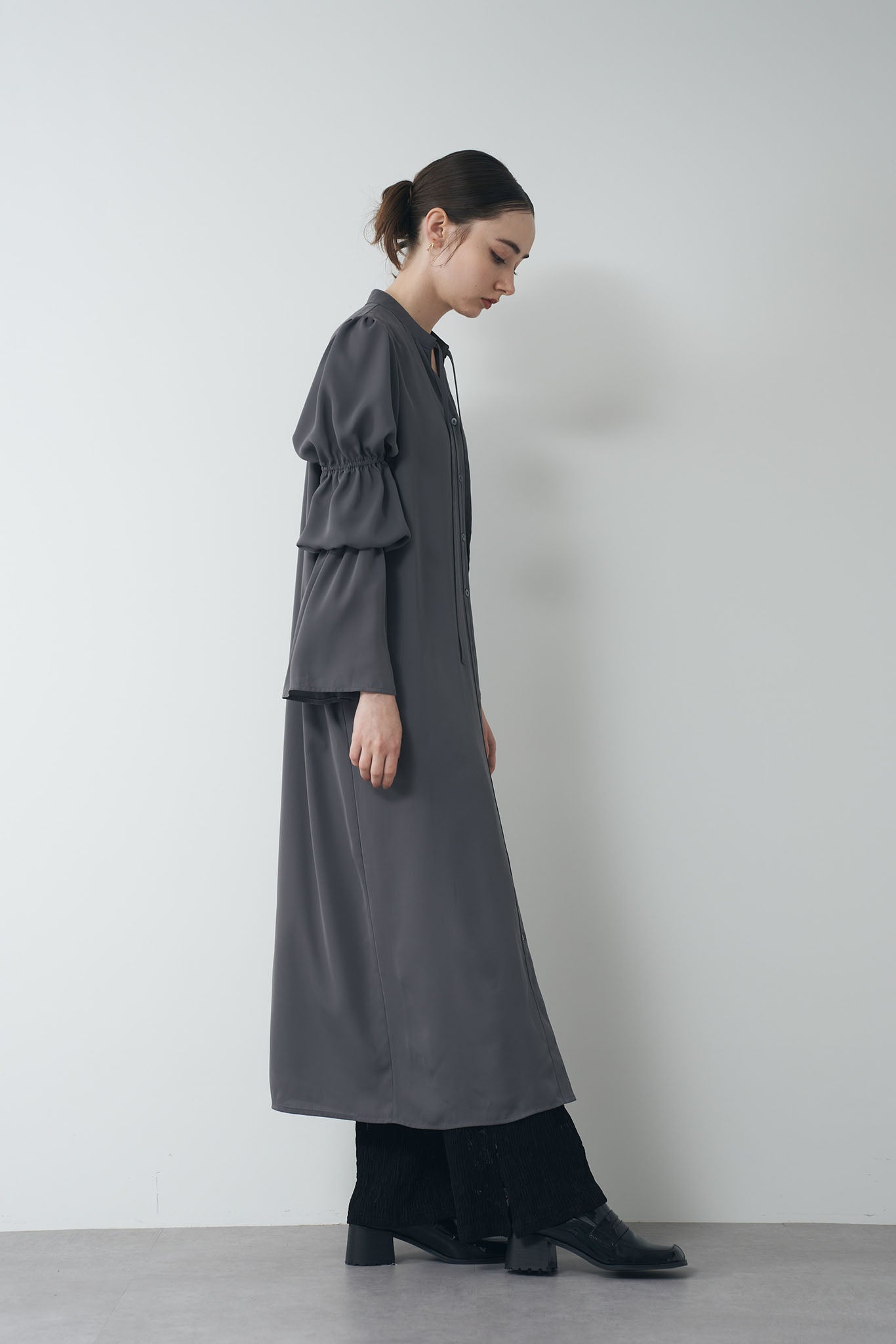 Gathered sleeve shirt dress