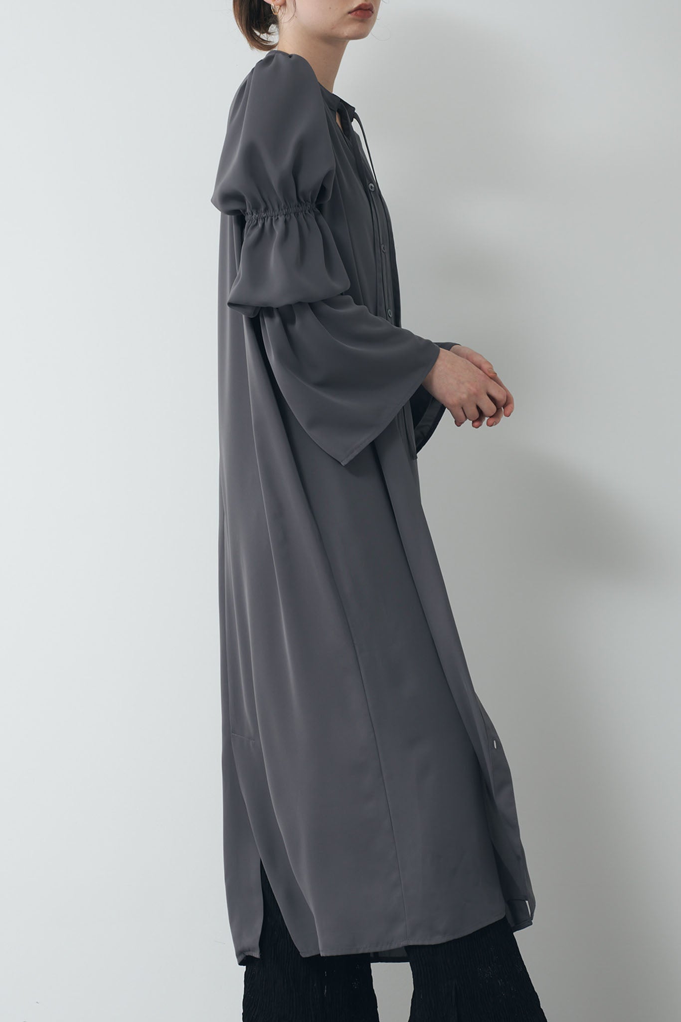 Gathered sleeve shirt dress