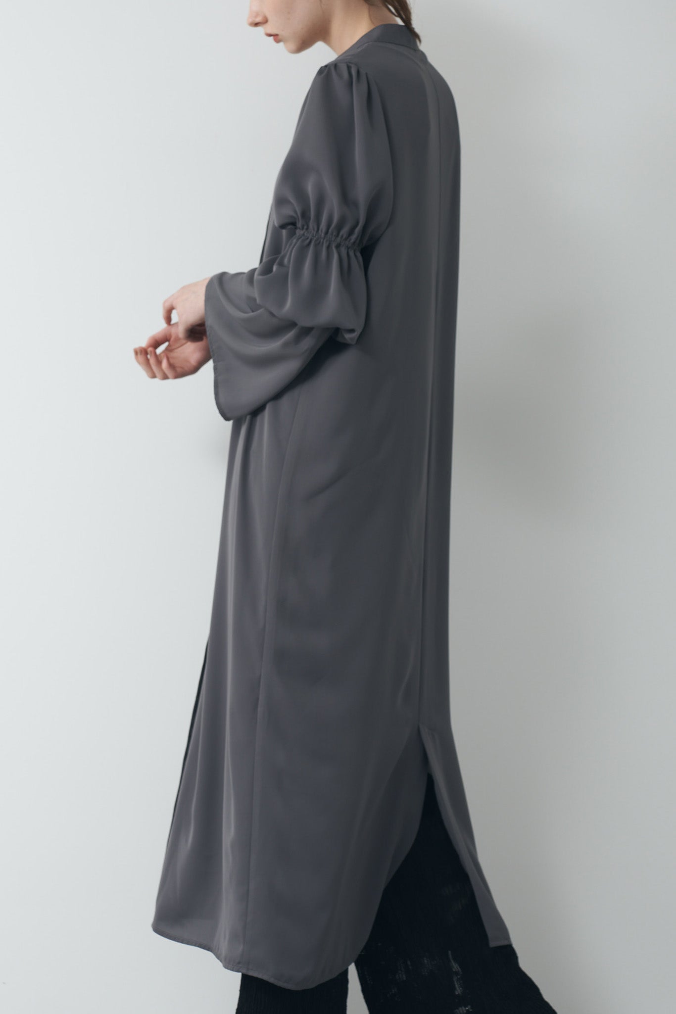 Gathered sleeve shirt dress