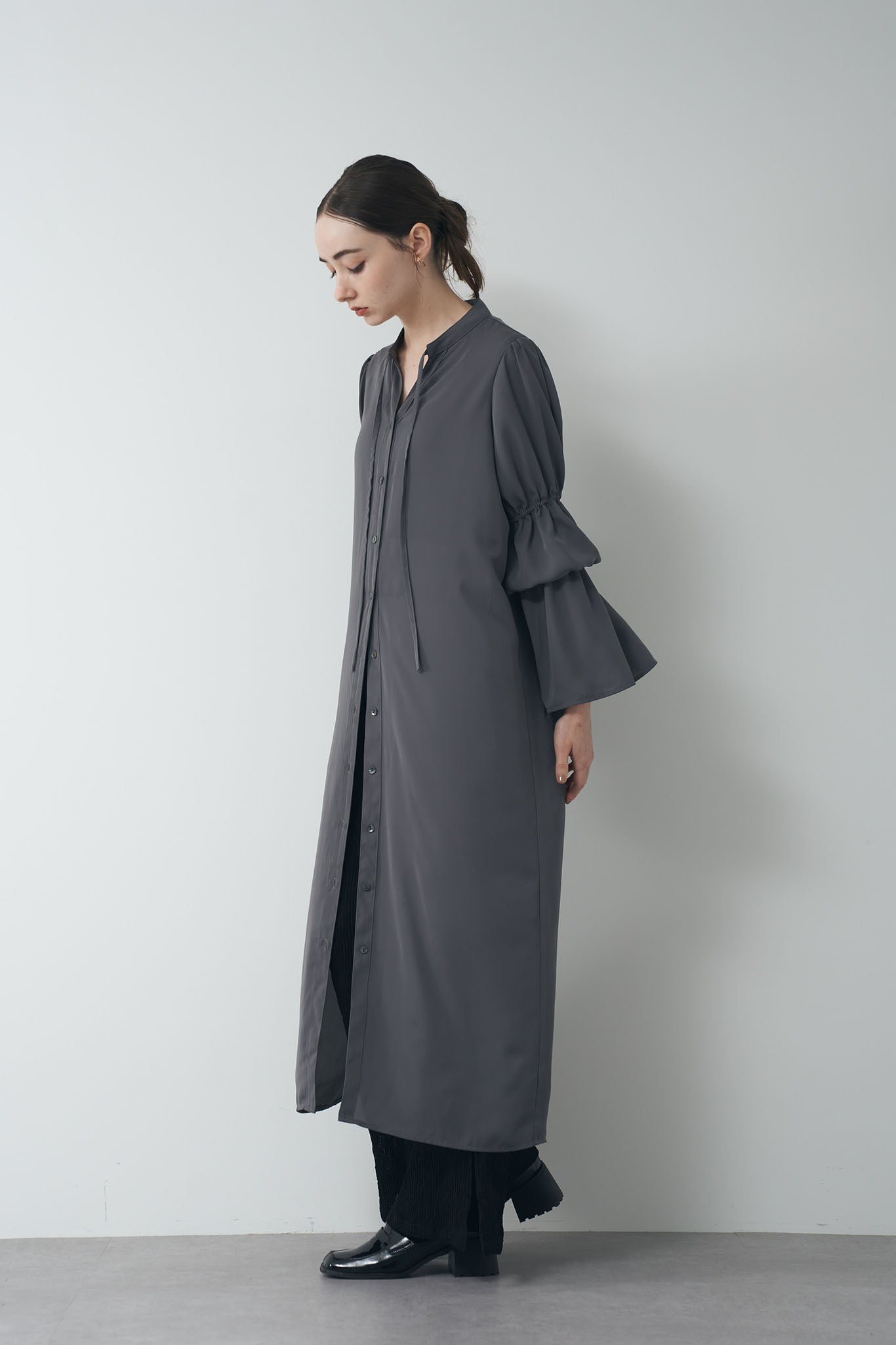 Gathered sleeve shirt dress