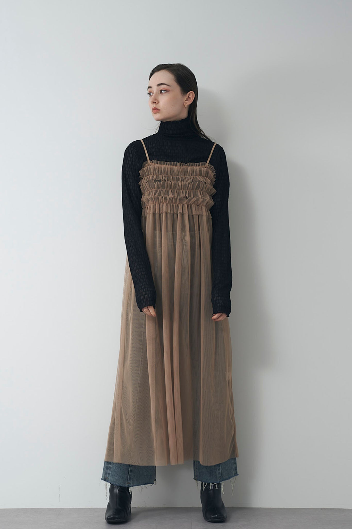 チュールギャザーキャミワンピース