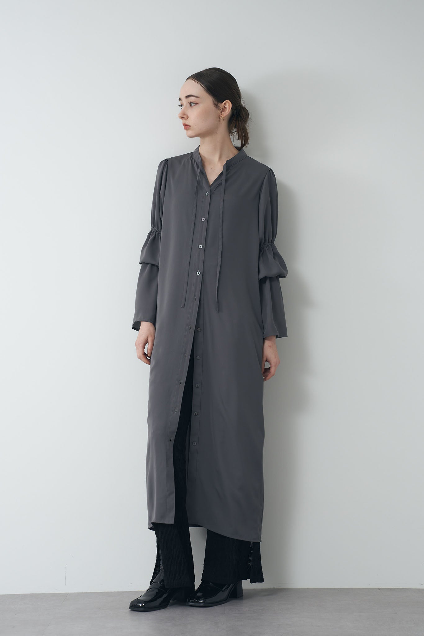 Gathered sleeve shirt dress