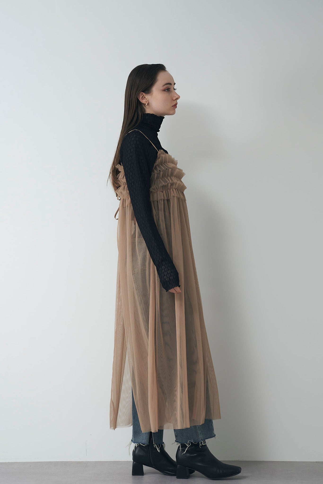 チュールギャザーキャミワンピース