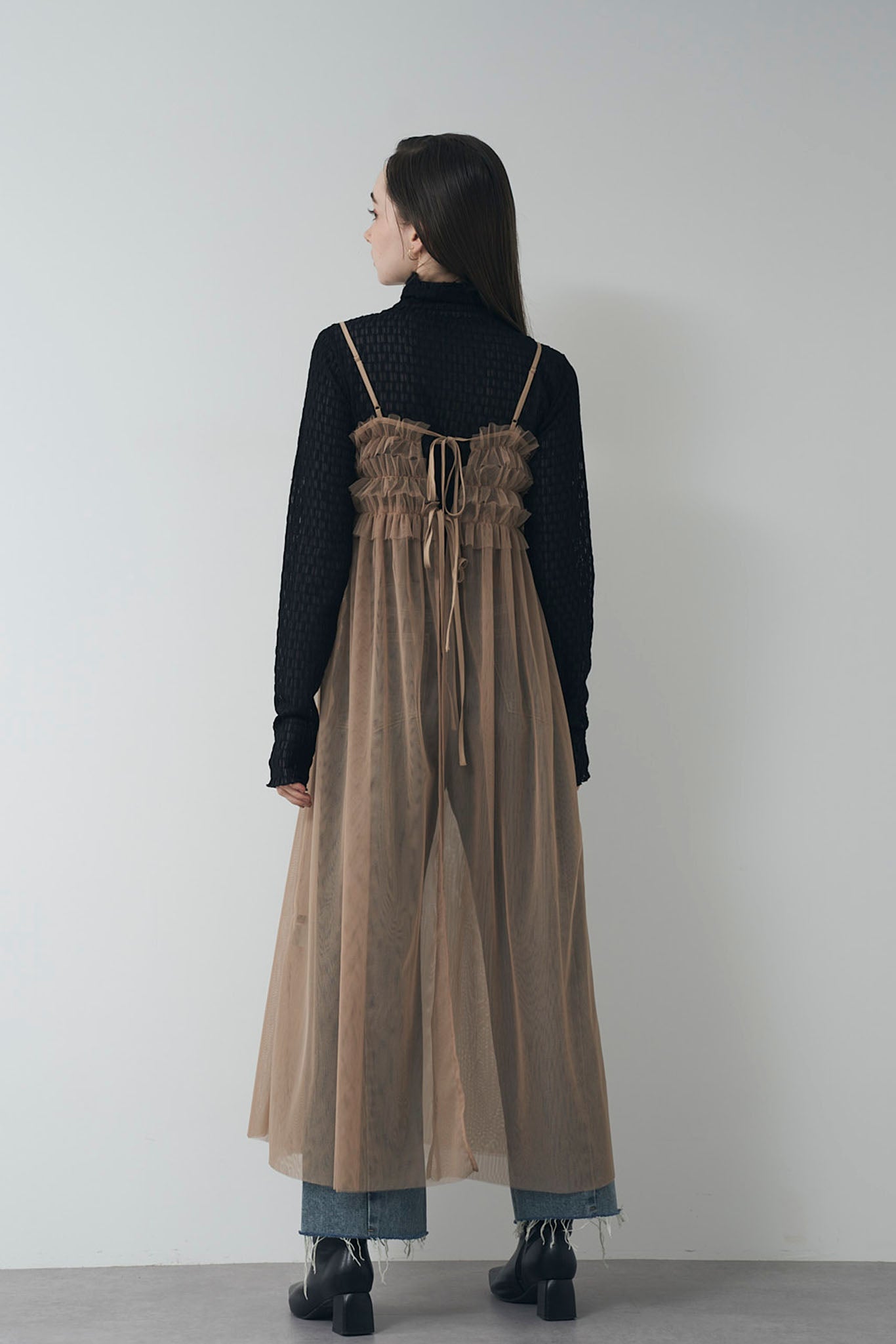 チュールギャザーキャミワンピース