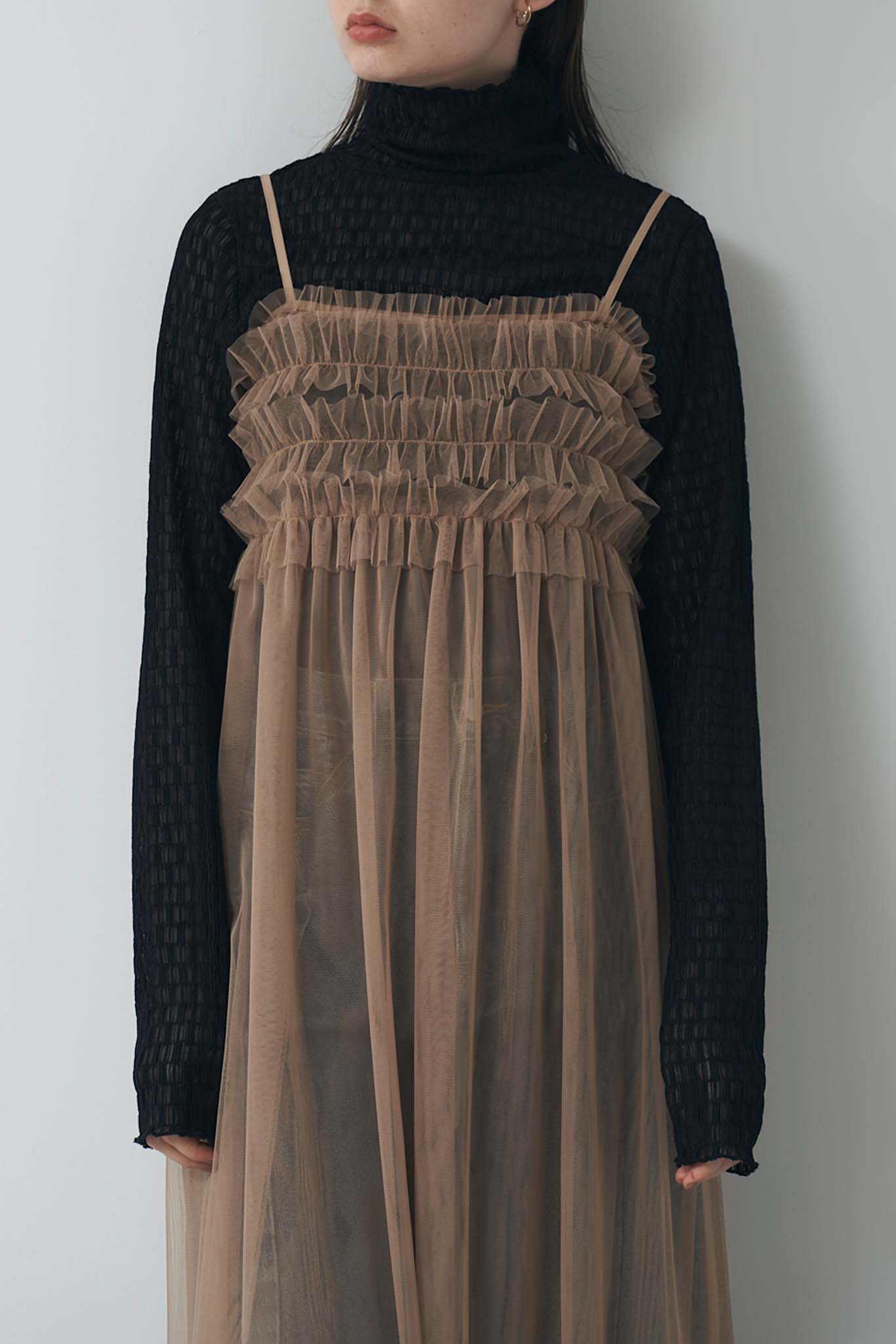 チュールギャザーキャミワンピース