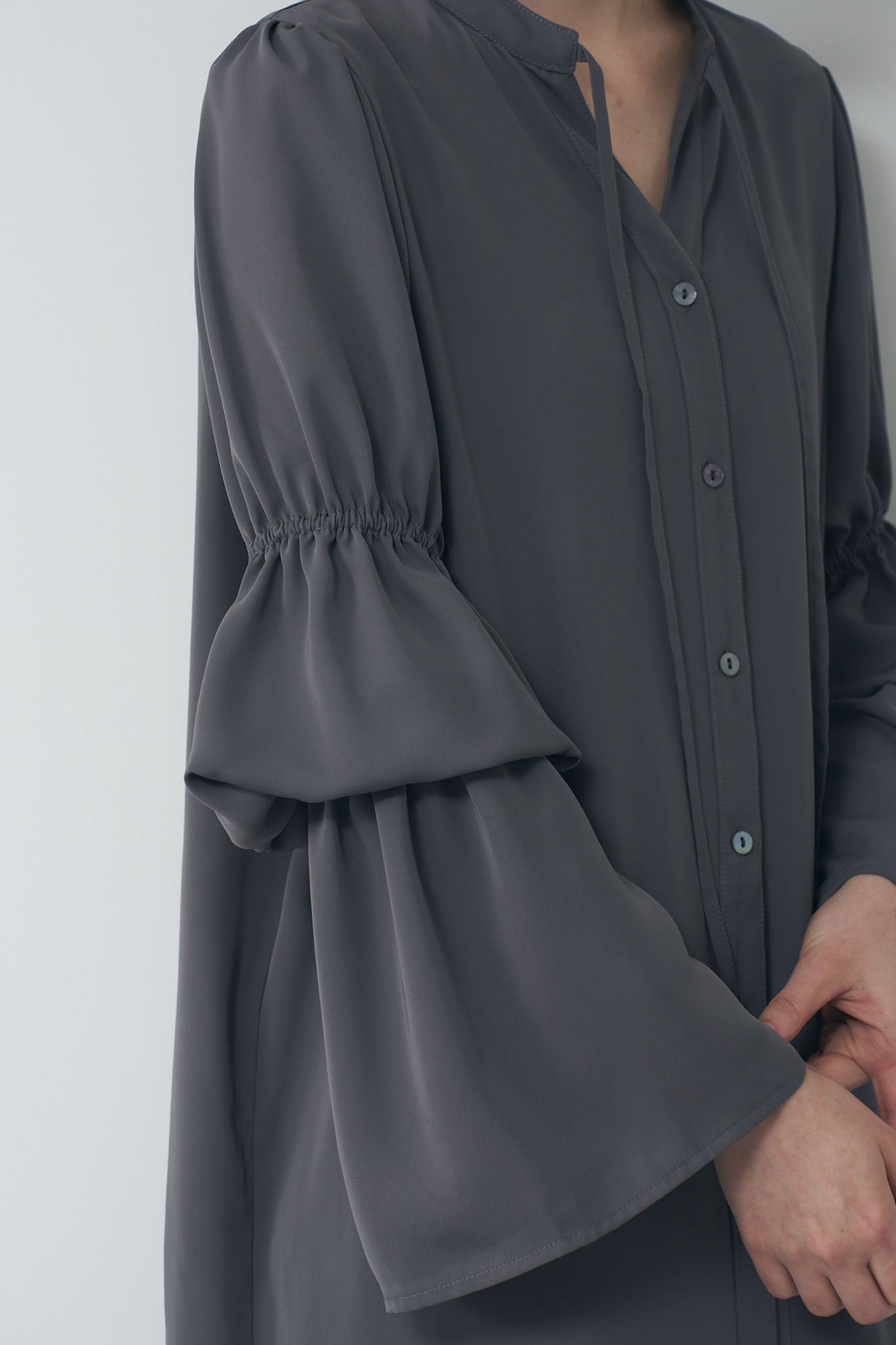 Gathered sleeve shirt dress