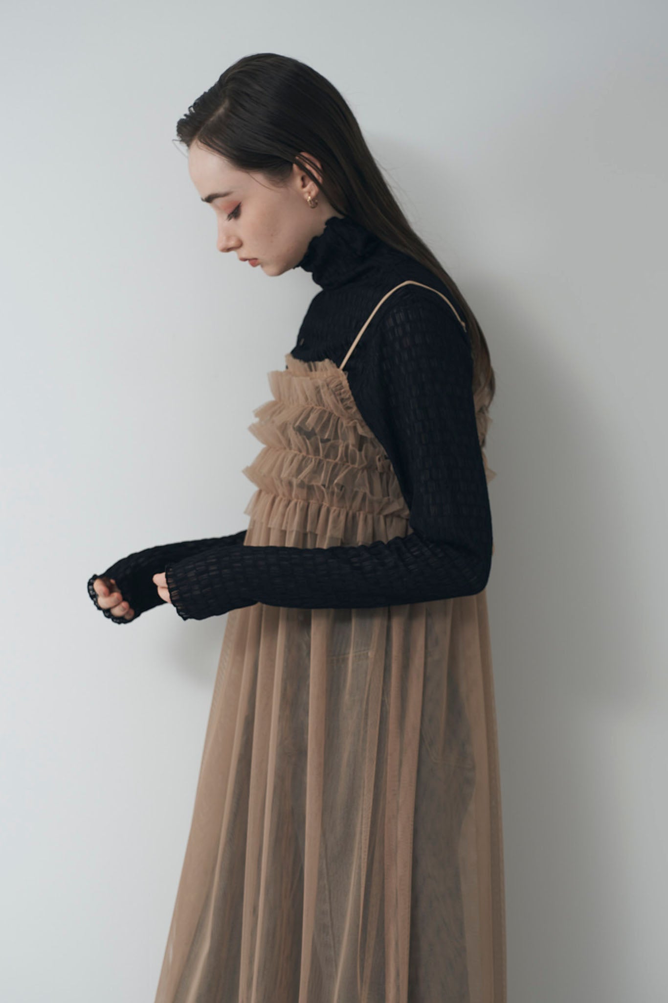 チュールギャザーキャミワンピース