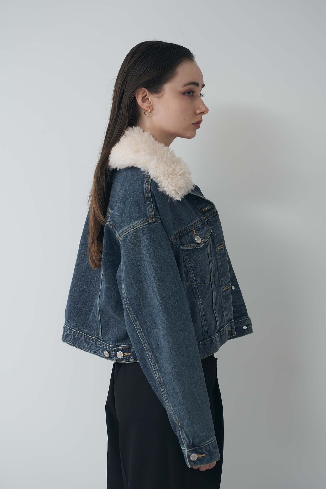 Denim blouson with fur