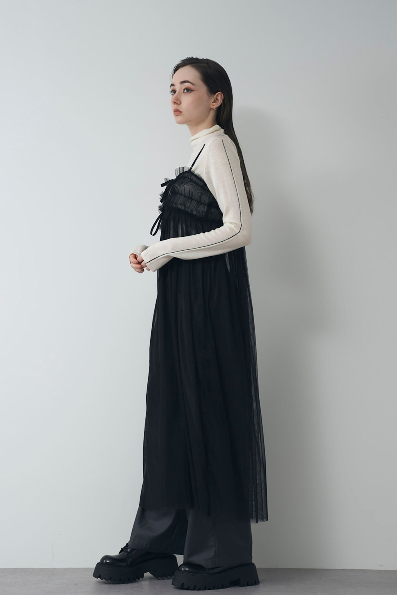 チュールギャザーキャミワンピース