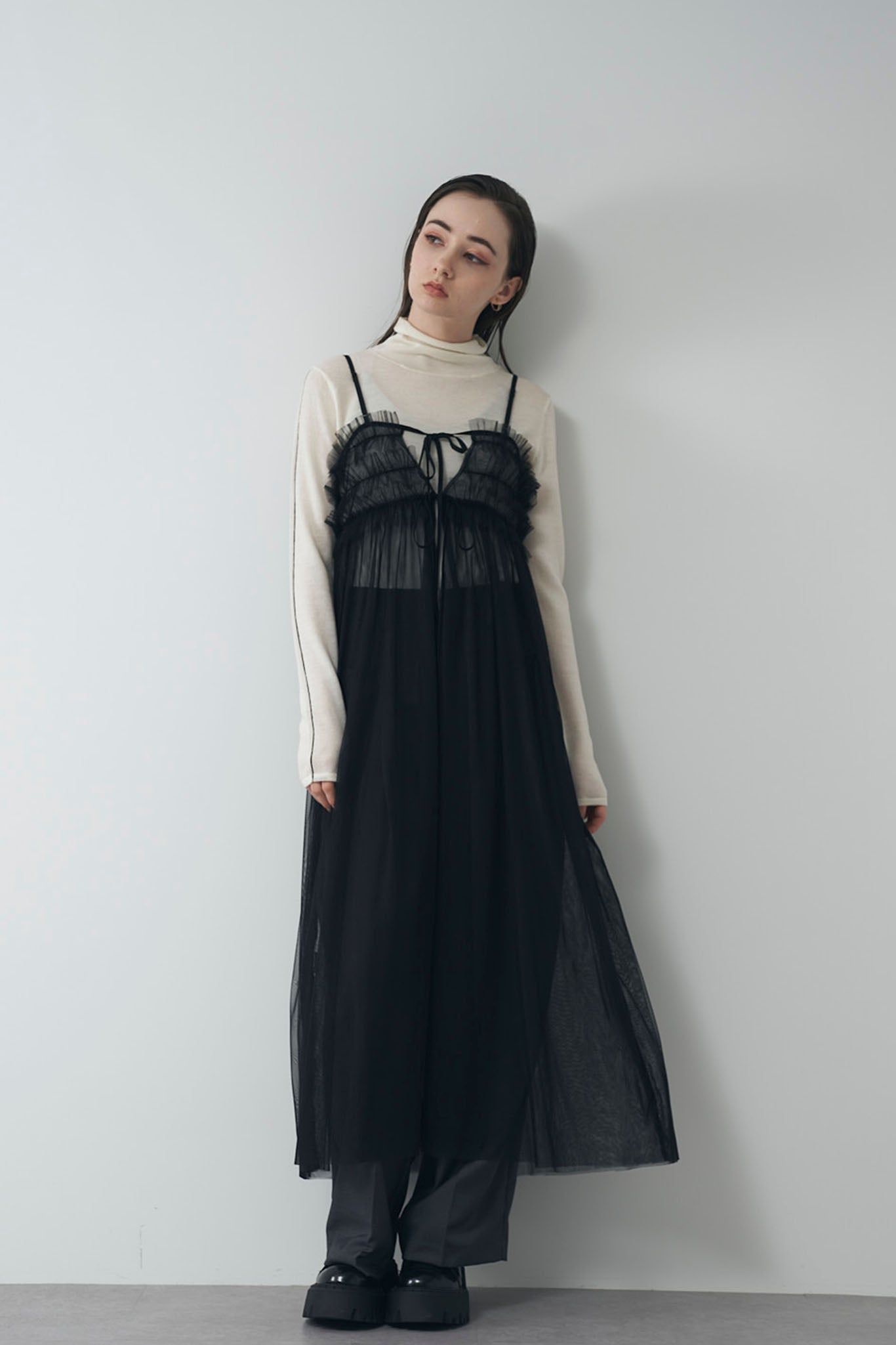 チュールギャザーキャミワンピース