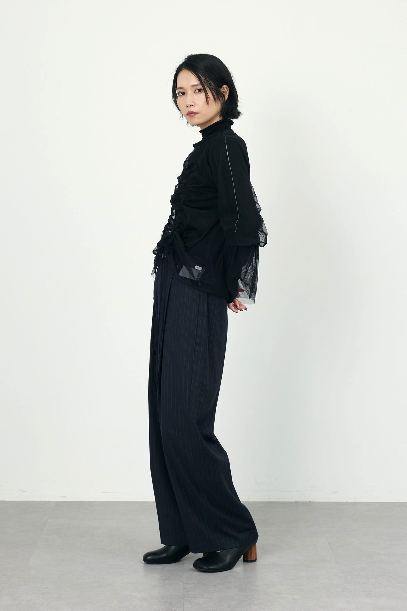Sheer tulle gathered top