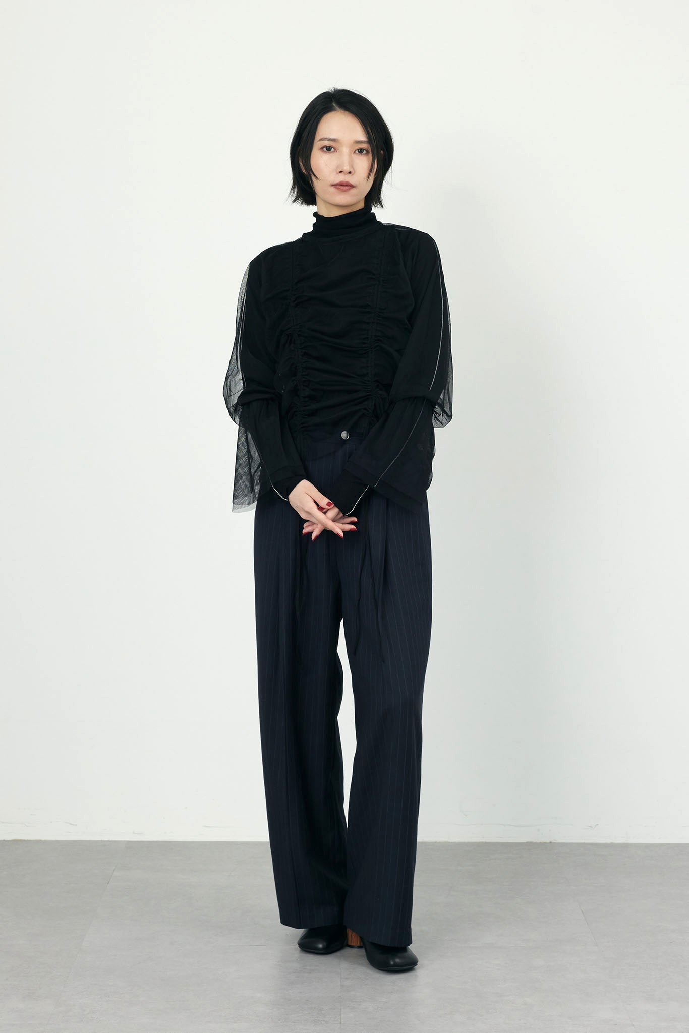 Sheer tulle gathered top