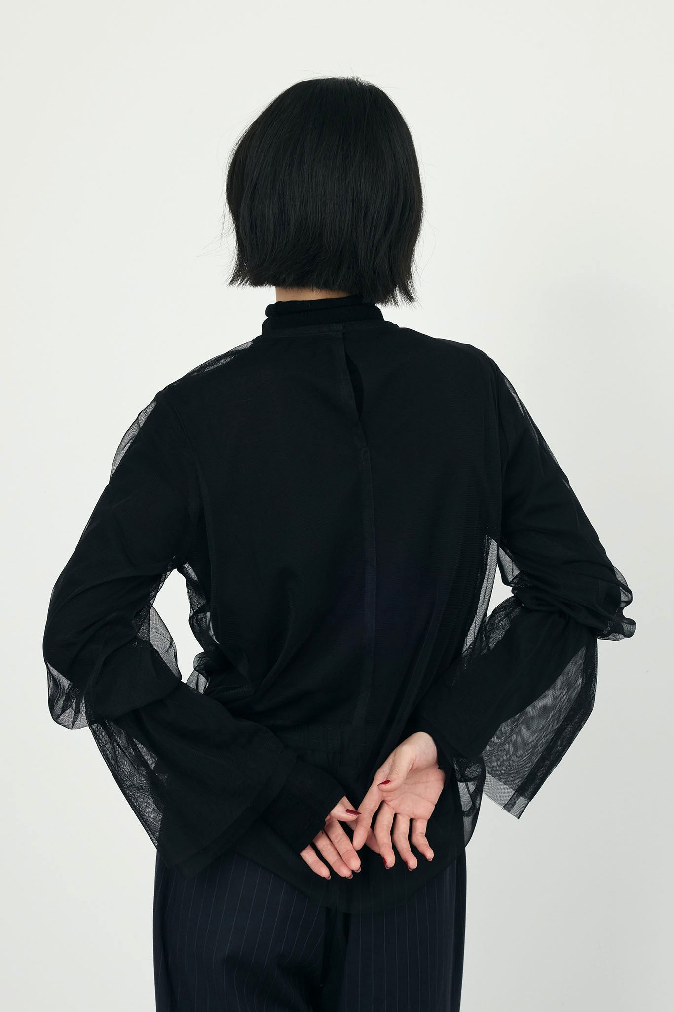 Sheer tulle gathered top