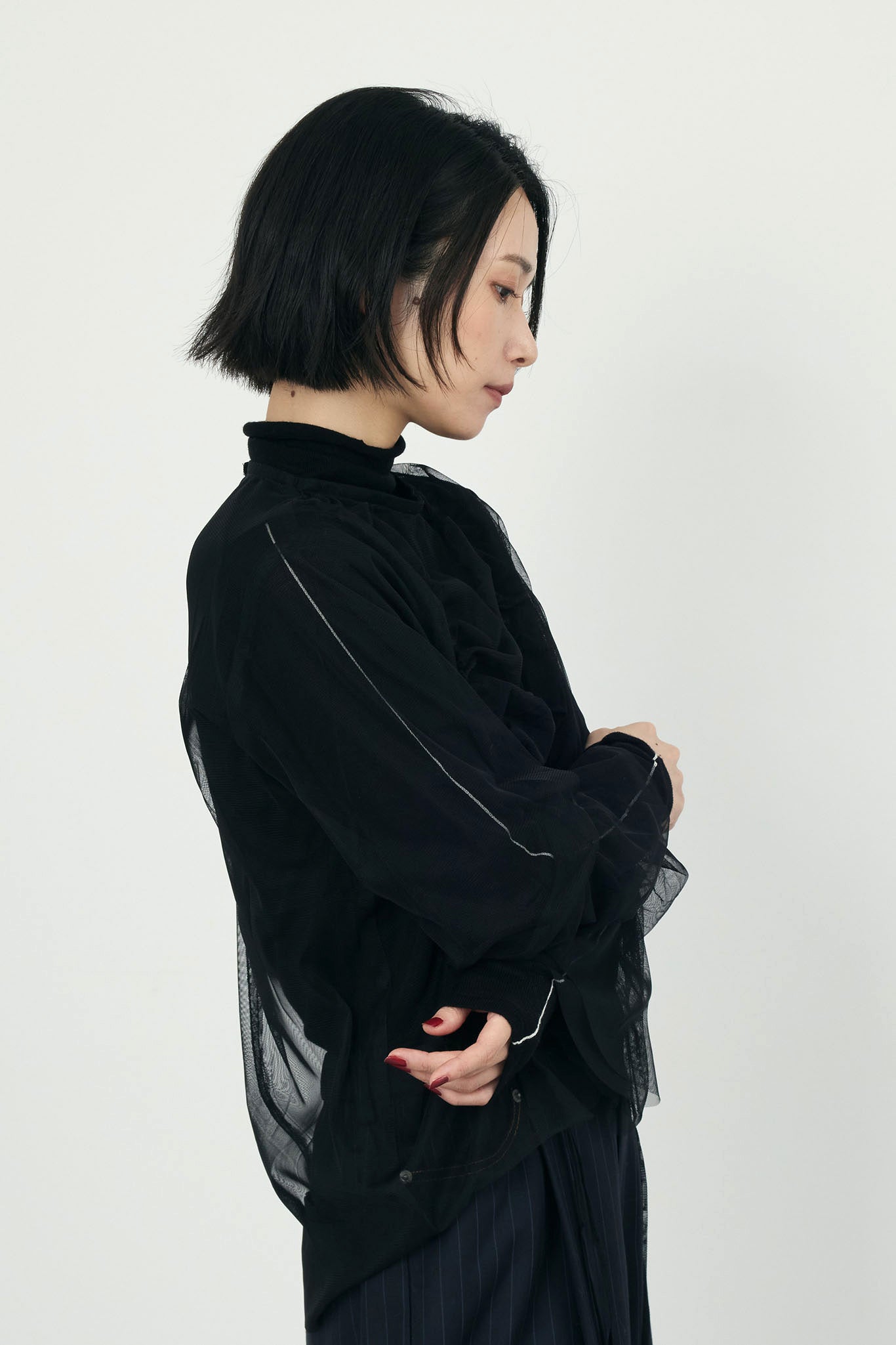 Sheer tulle gathered top