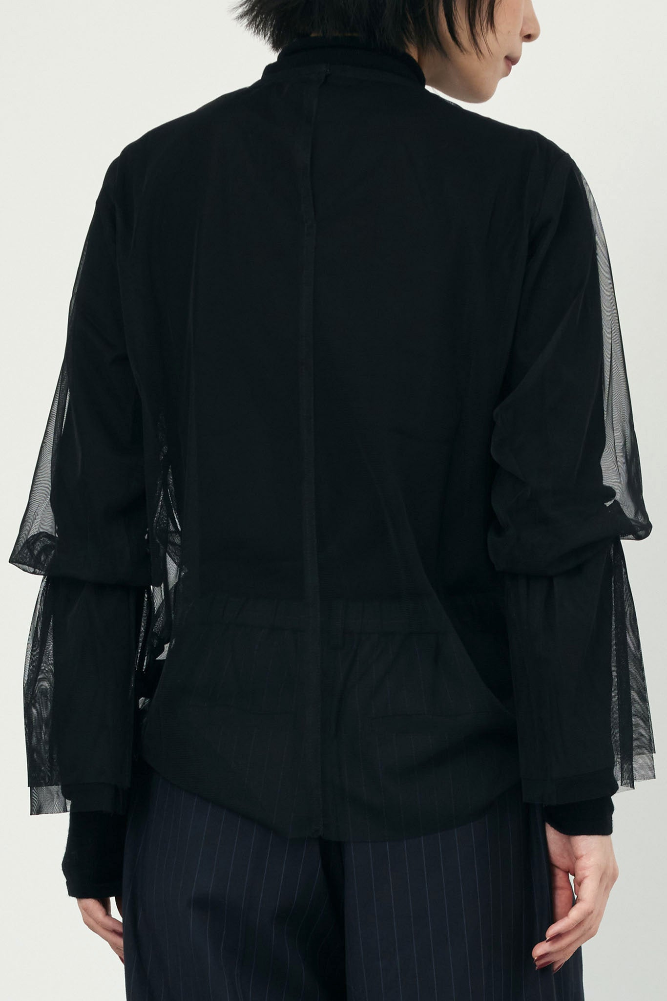 Sheer tulle gathered top