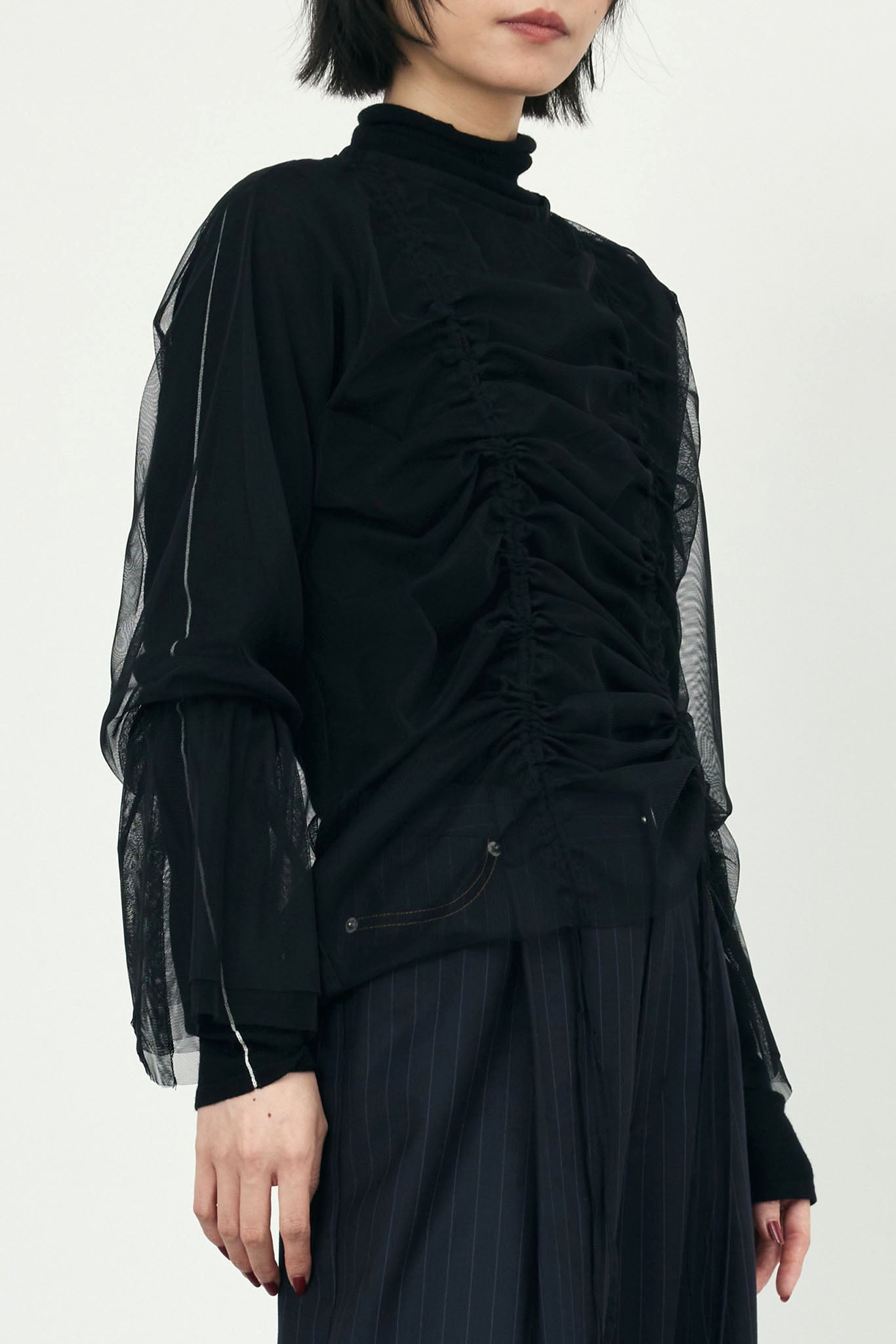 Sheer tulle gathered top