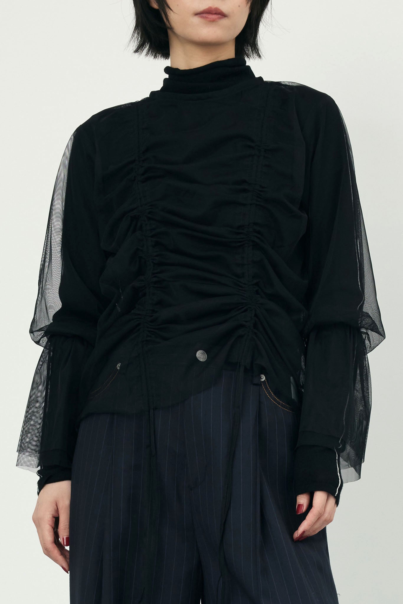 Sheer tulle gathered top