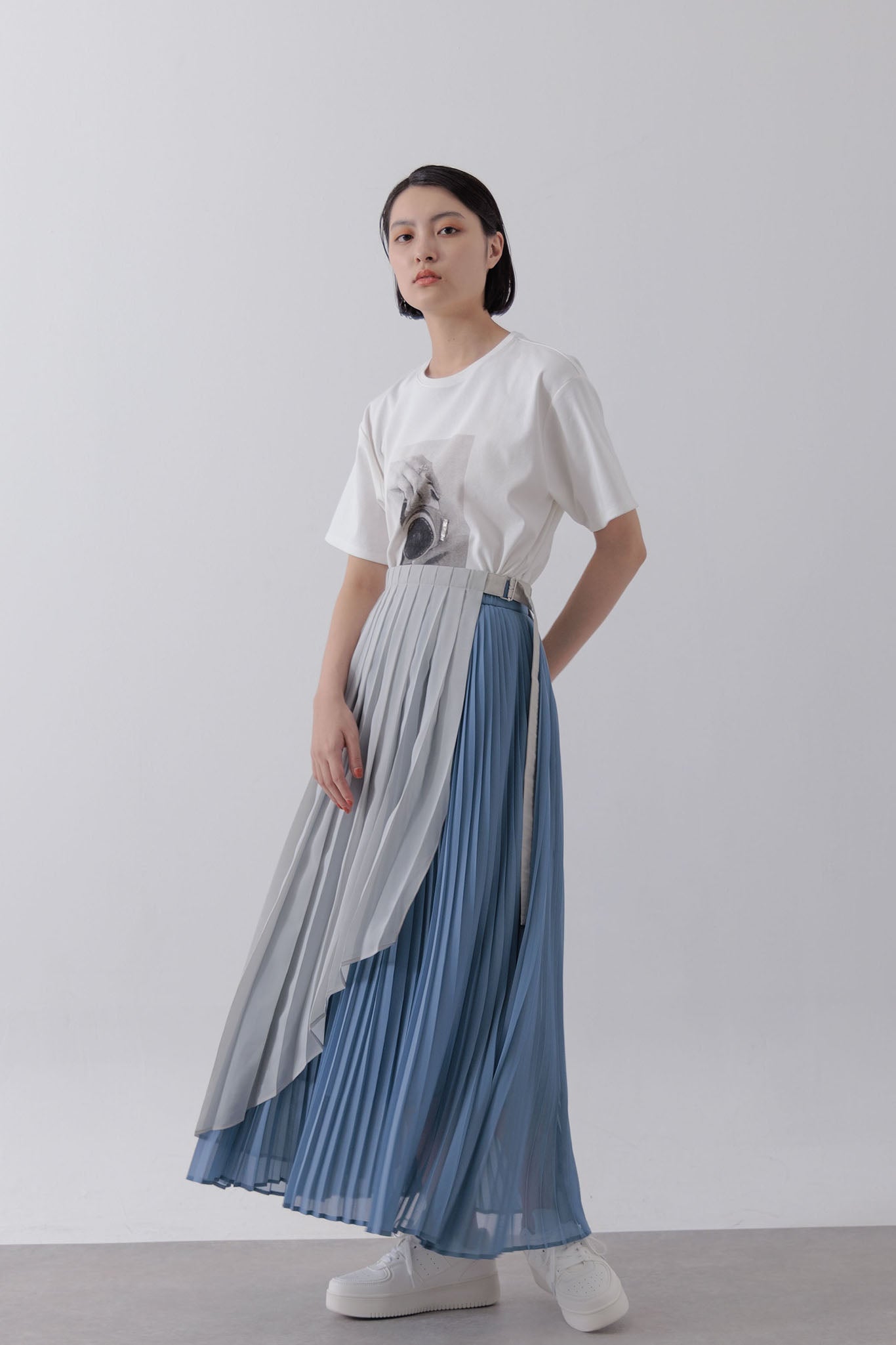 Wrap layered pleated skirt