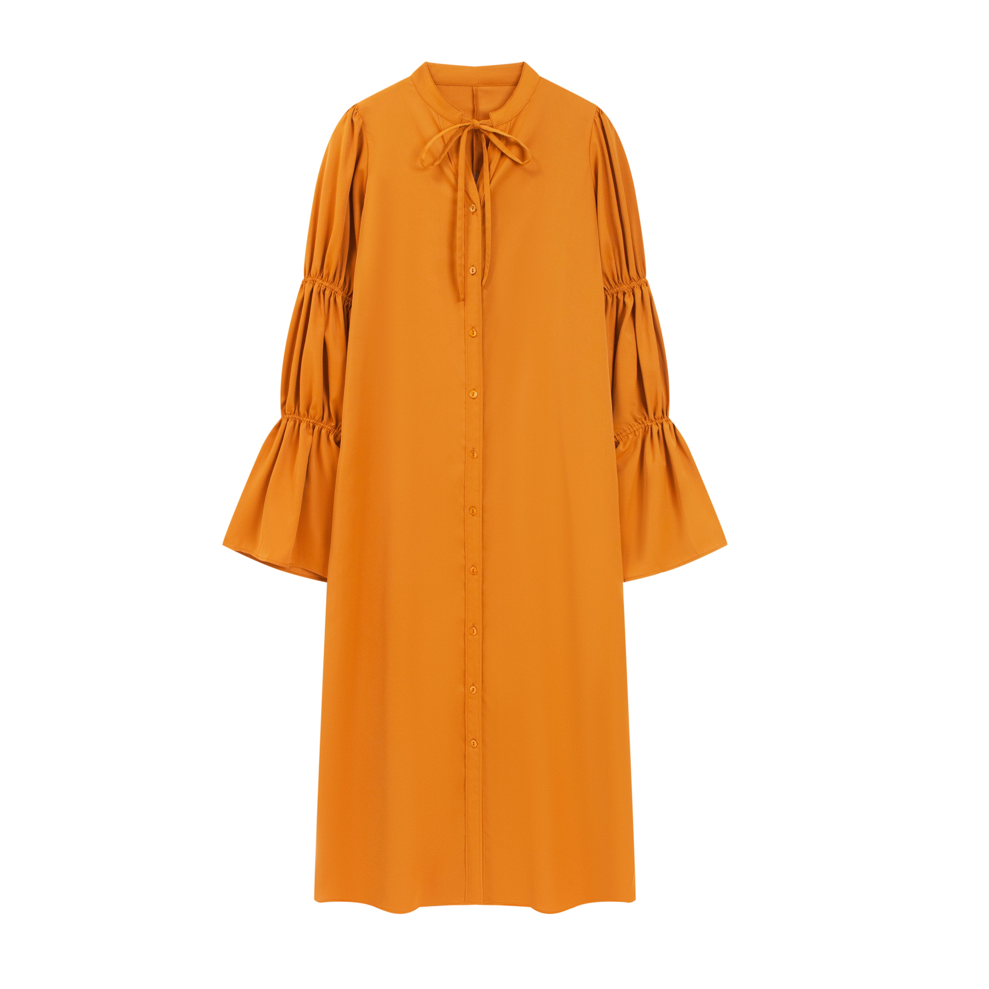 Gathered sleeve shirt dress