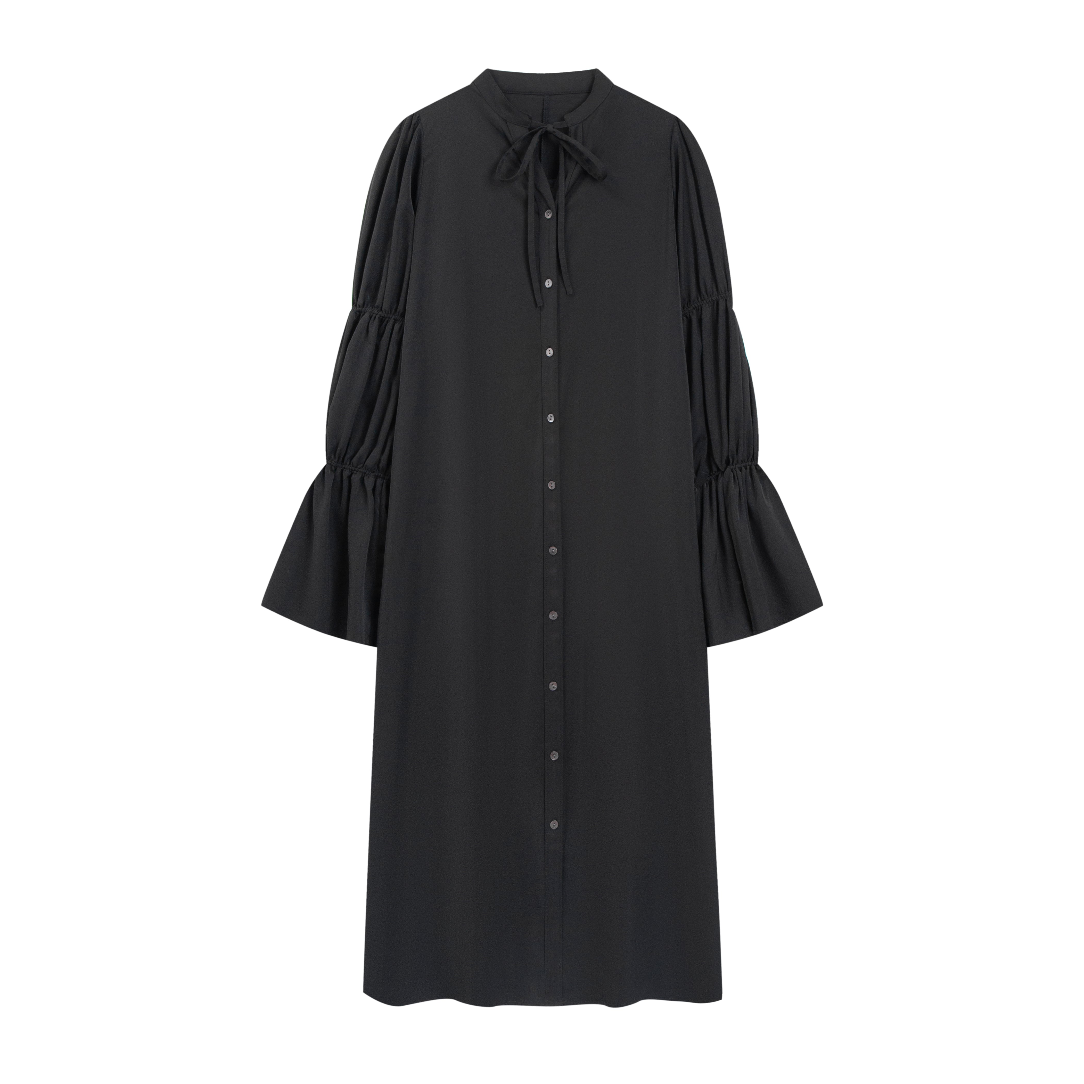 Gathered sleeve shirt dress