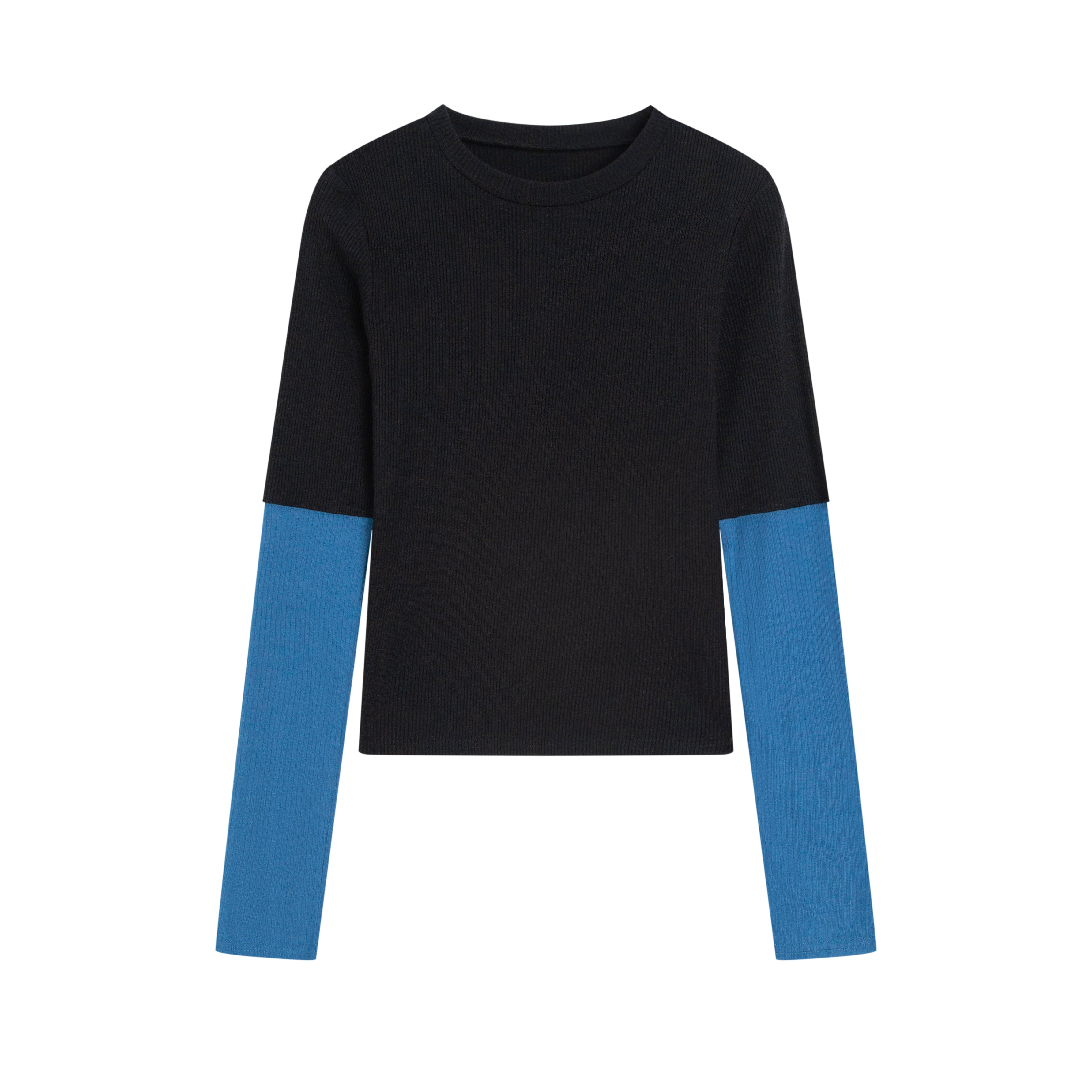 バイカラーリブトップス