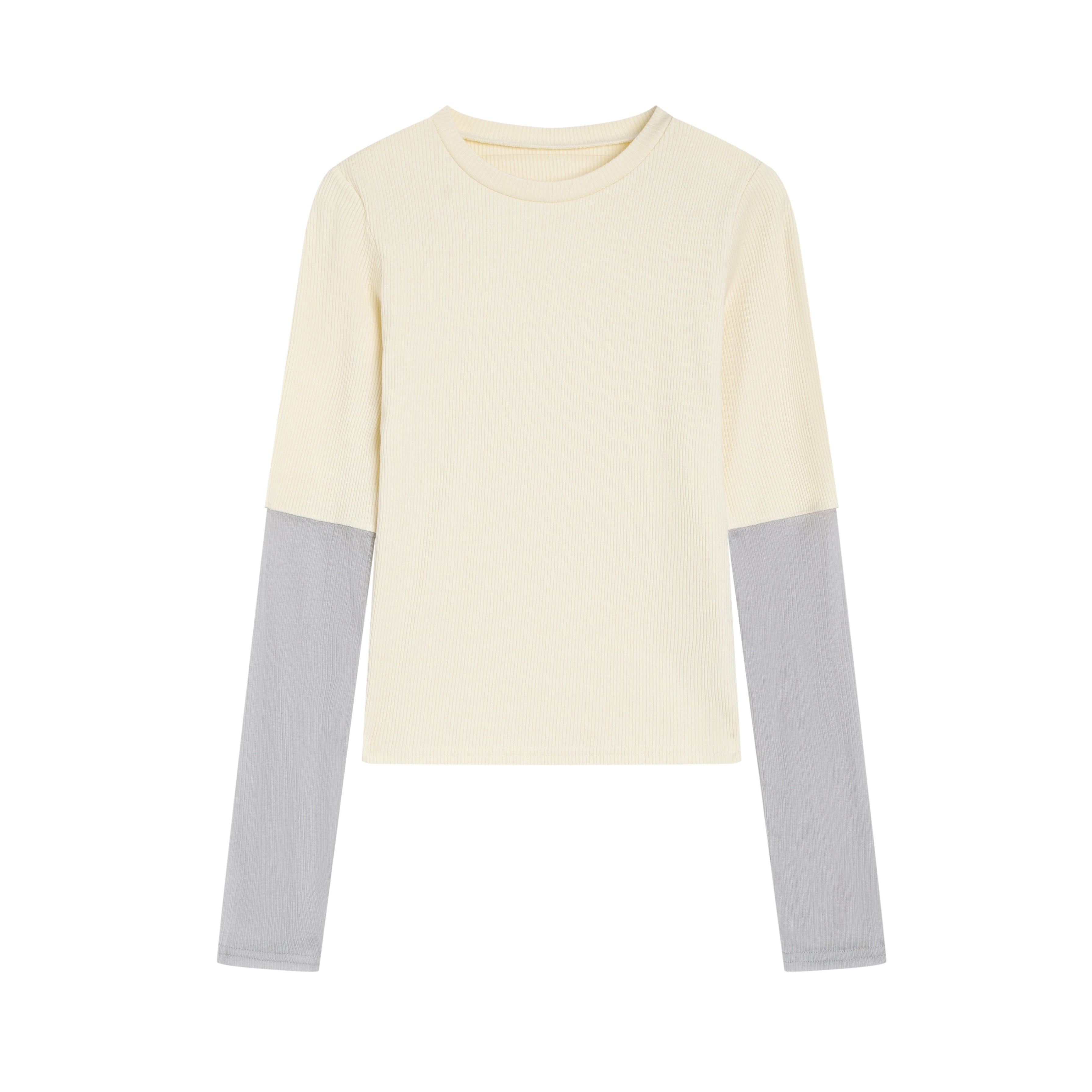 バイカラーリブトップス