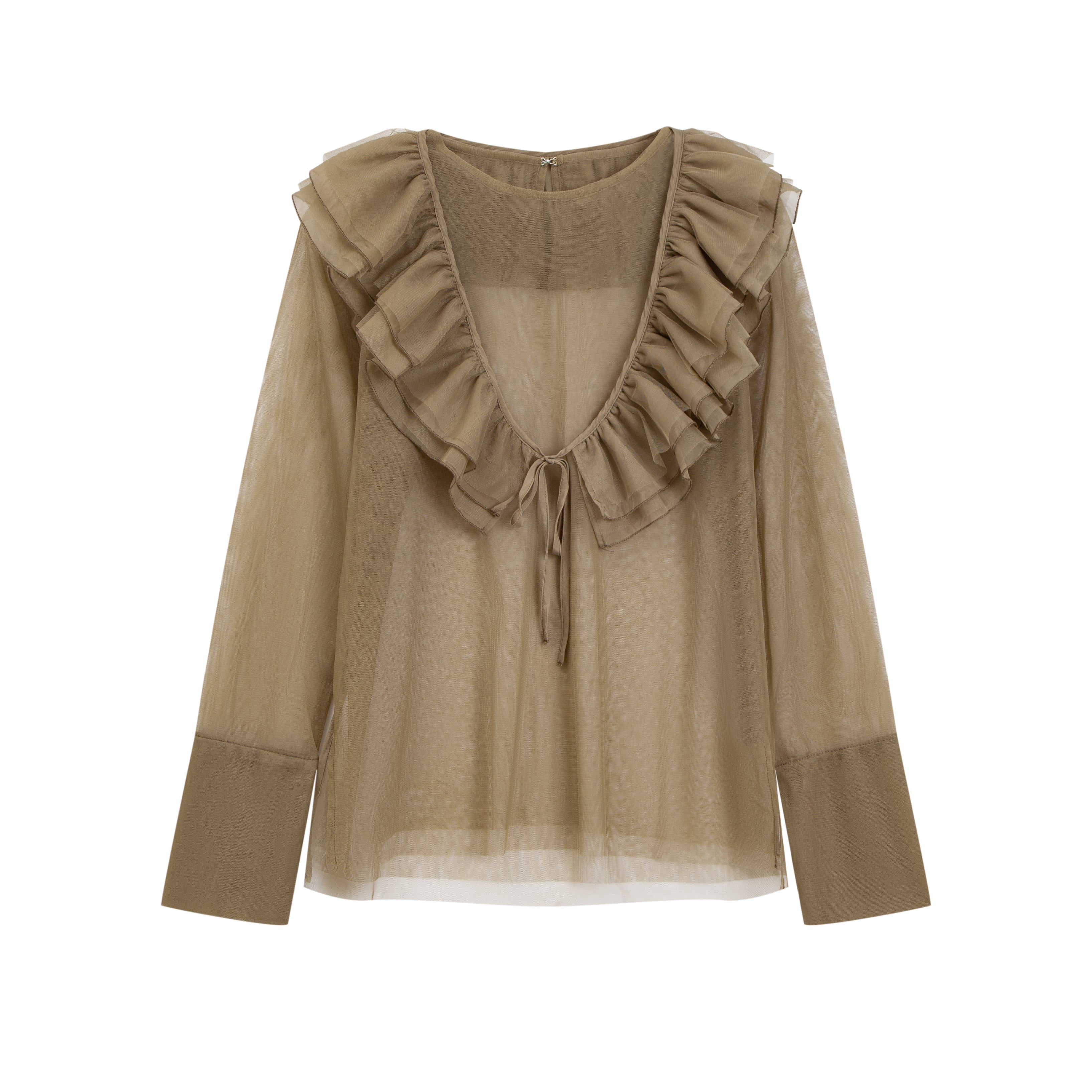 フリル付きチュールシアトップス