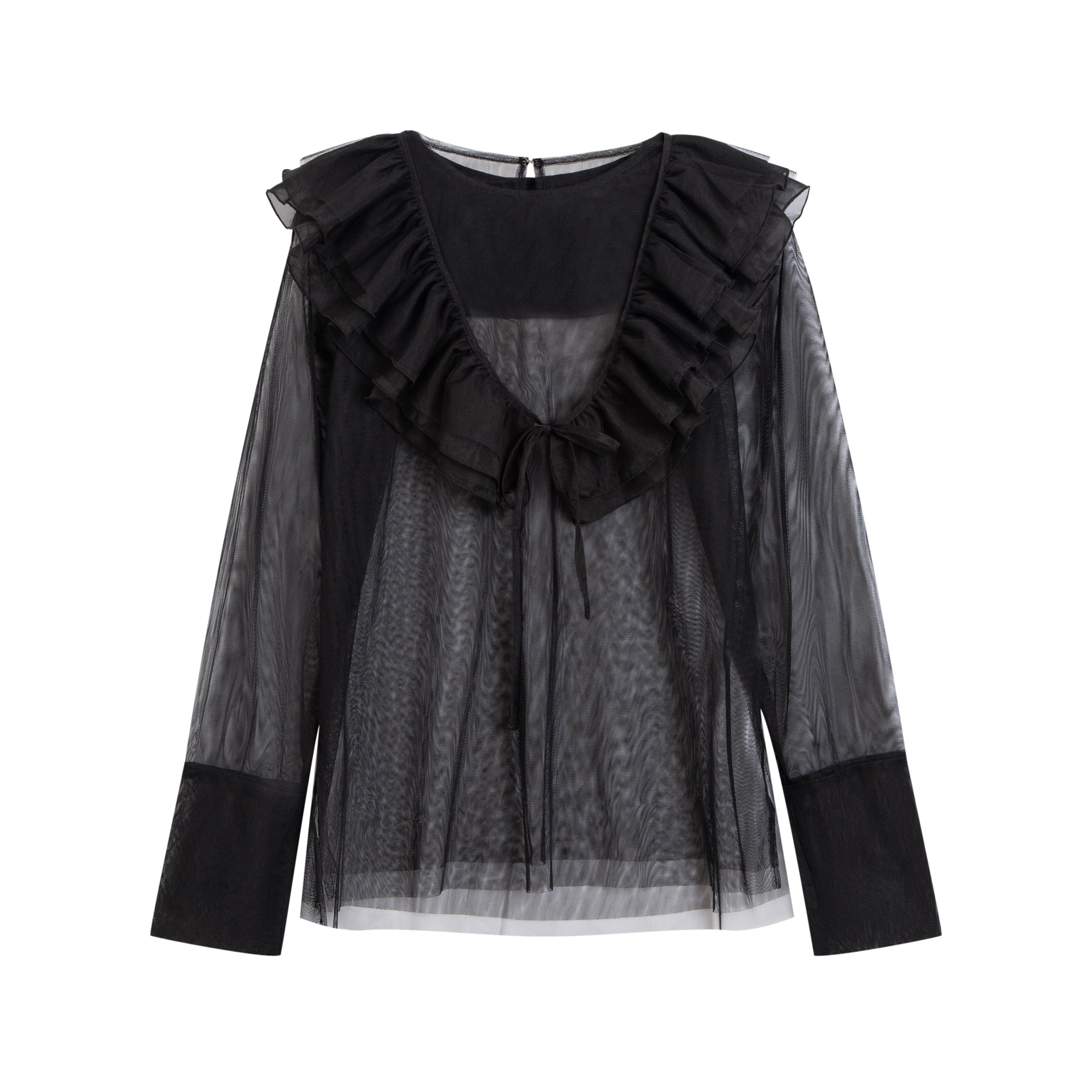 フリル付きチュールシアトップス